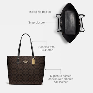 Foto 3 | Bolso De Mano Coach Town De Piel Granulada Pulida, Marrón Y Negro - Venta Internacional.