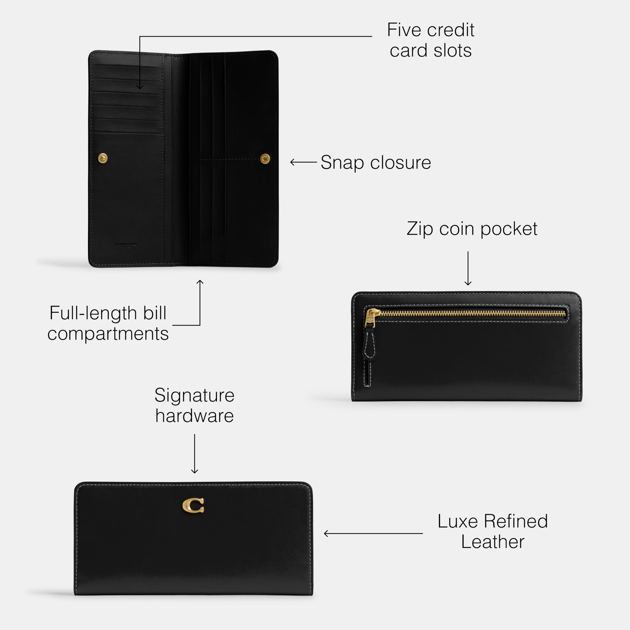 Foto 4 pulgar | Wallet Coach Essential Slim Bifold Para Mujer, Color Negro - Venta Internacional.