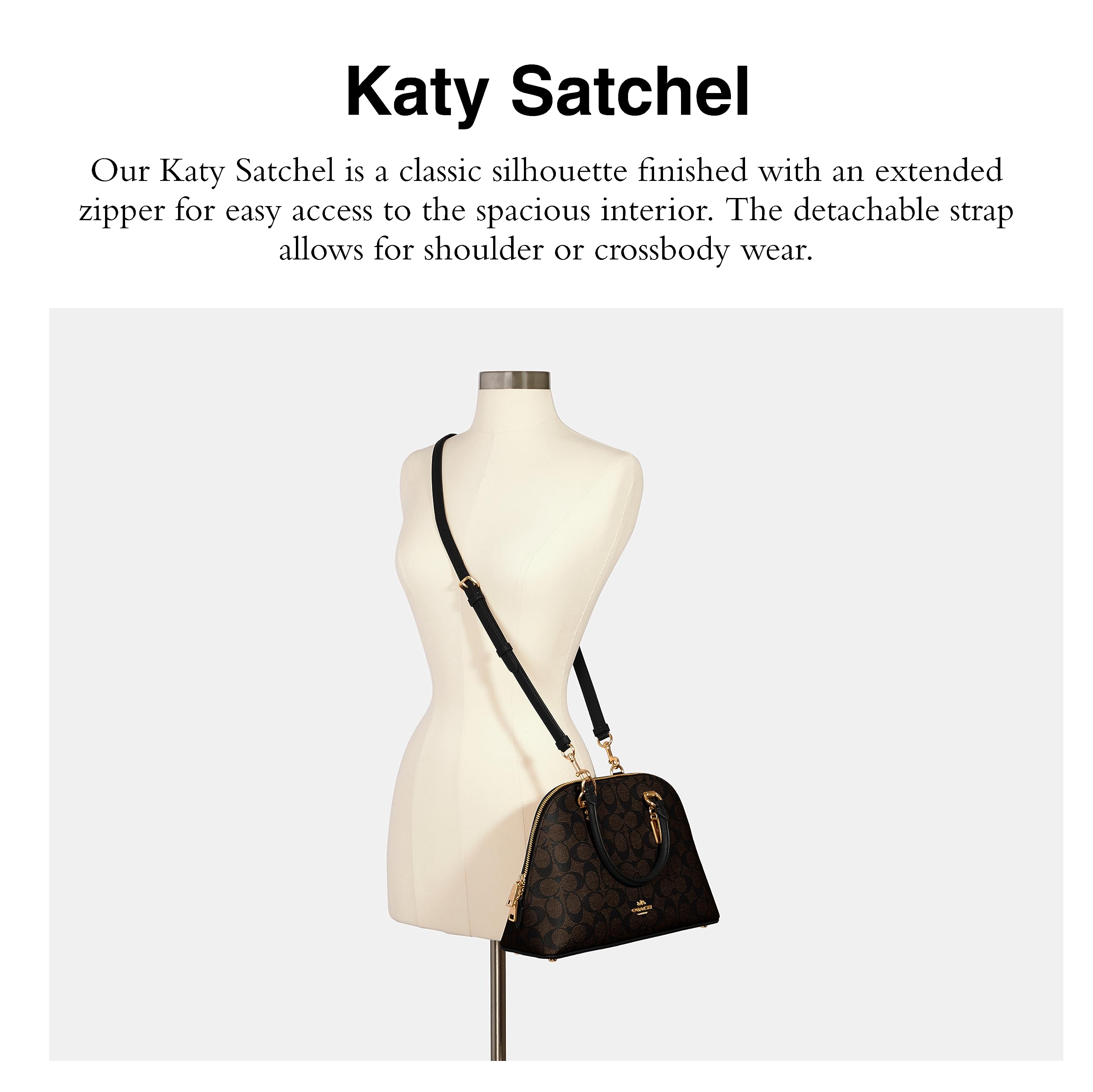 Foto 2 | Bolso De Mano Coach Katy Satchel Marrón Negro Signature Canvas - Venta Internacional.