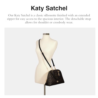 Foto 2 | Bolso De Mano Coach Katy Satchel Marrón Negro Signature Canvas - Venta Internacional.