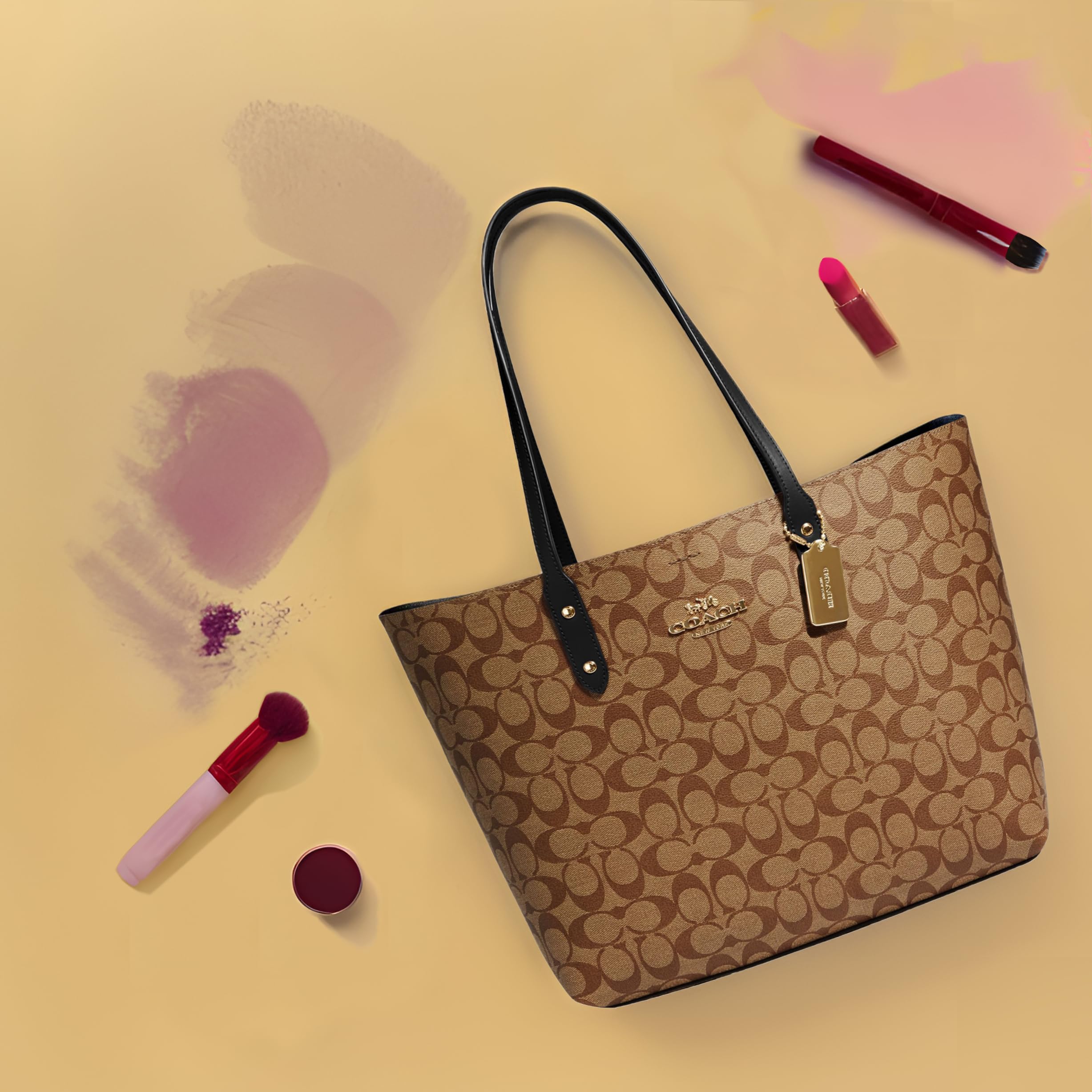 Foto 3 pulgar | Bolso De Mano Coach Town Tote De Piel Granulada Pulida De Color Caqui Negro - Venta Internacional.