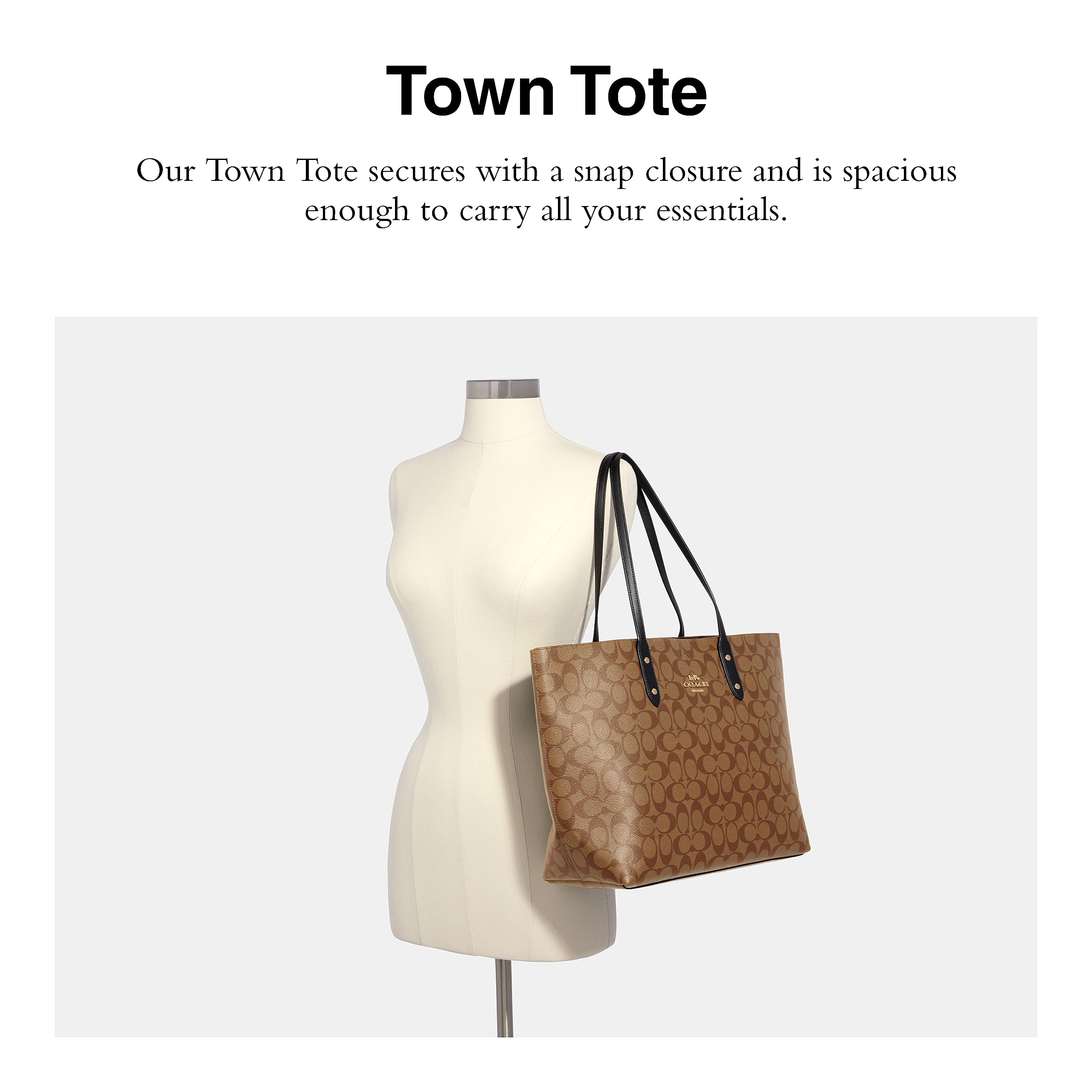 Foto 4 pulgar | Bolso De Mano Coach Town Tote De Piel Granulada Pulida De Color Caqui Negro - Venta Internacional.