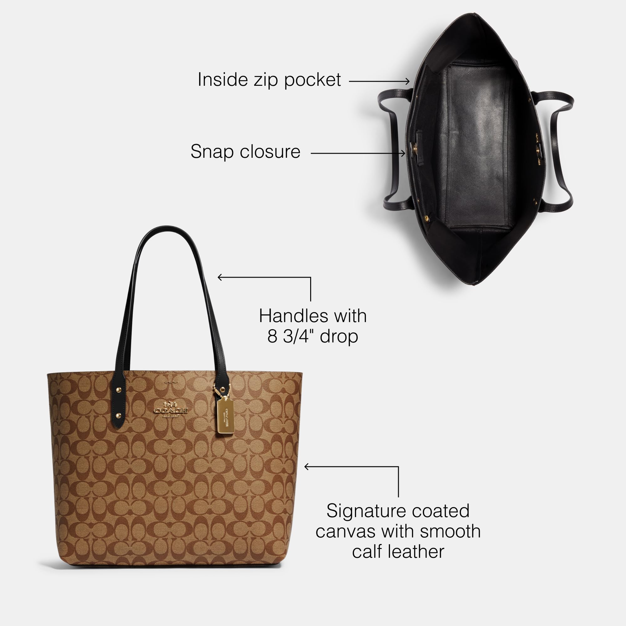 Foto 5 pulgar | Bolso De Mano Coach Town Tote De Piel Granulada Pulida De Color Caqui Negro - Venta Internacional.