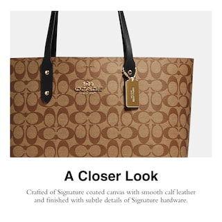 Foto 5 | Bolso De Mano Coach Town Tote De Piel Granulada Pulida De Color Caqui Negro - Venta Internacional.