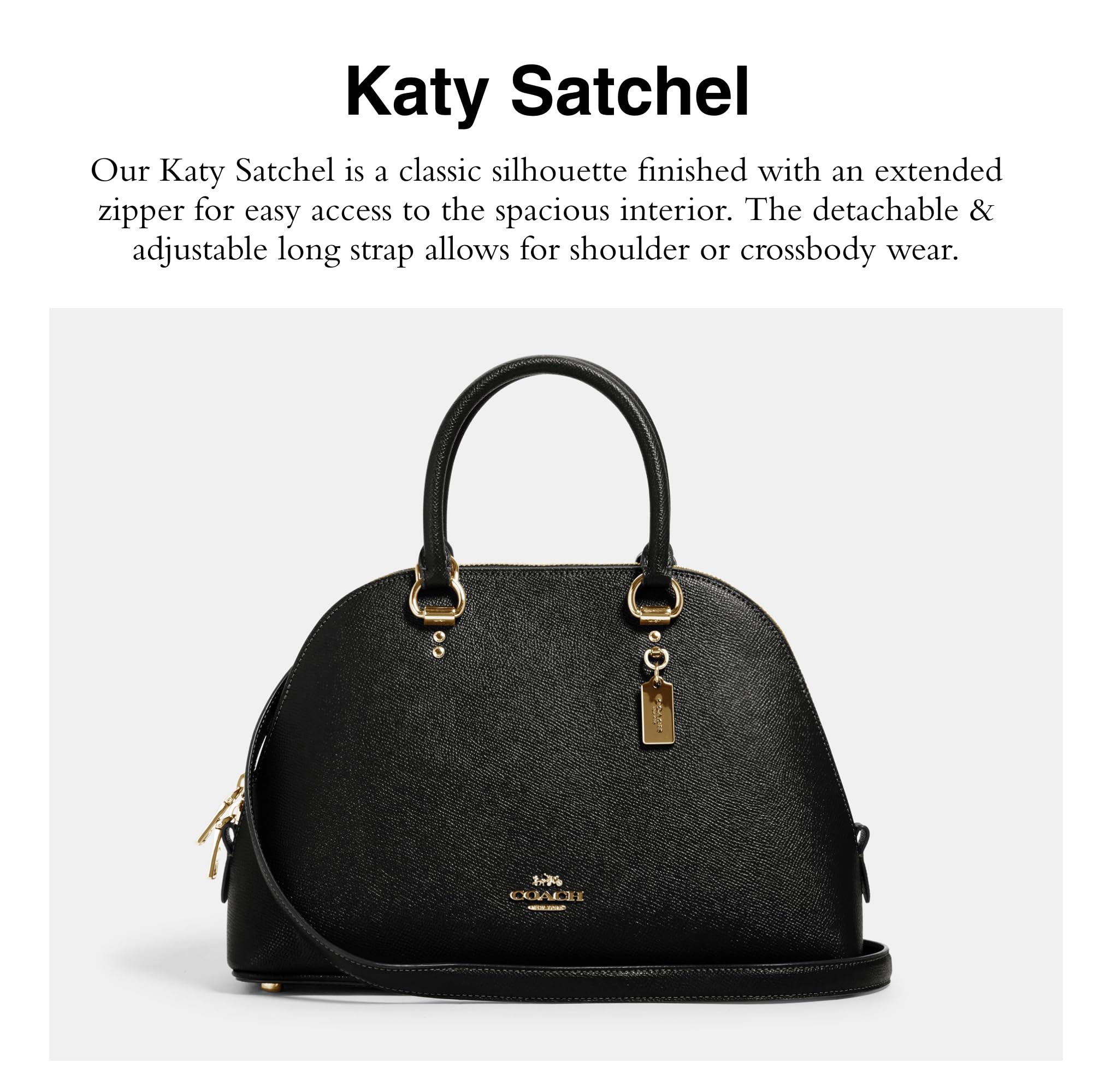 Foto 4 pulgar | Bolso De Mano Coach Katy Satchel De Piel Cruzada Negra - Venta Internacional.