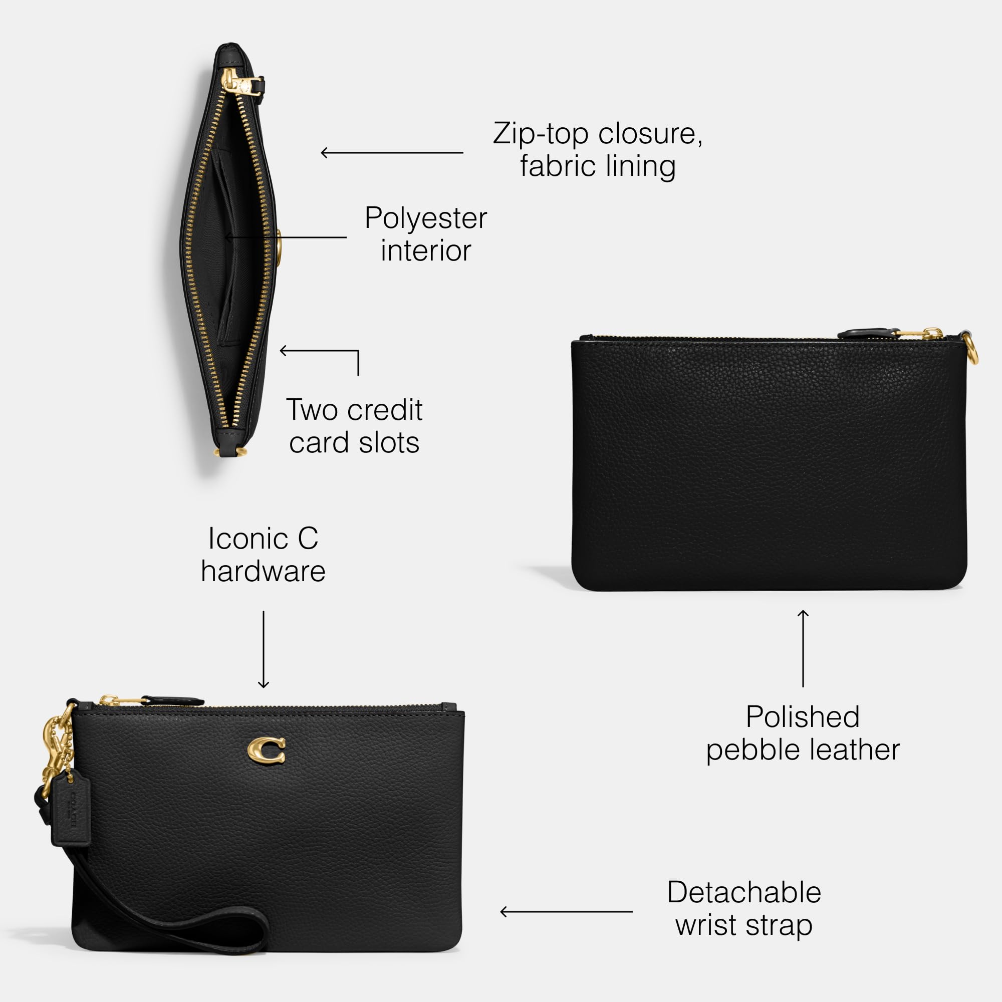 Foto 4 pulgar | Wristlet Coach Pulished Pebble Small, Piel Negra - Venta Internacional.