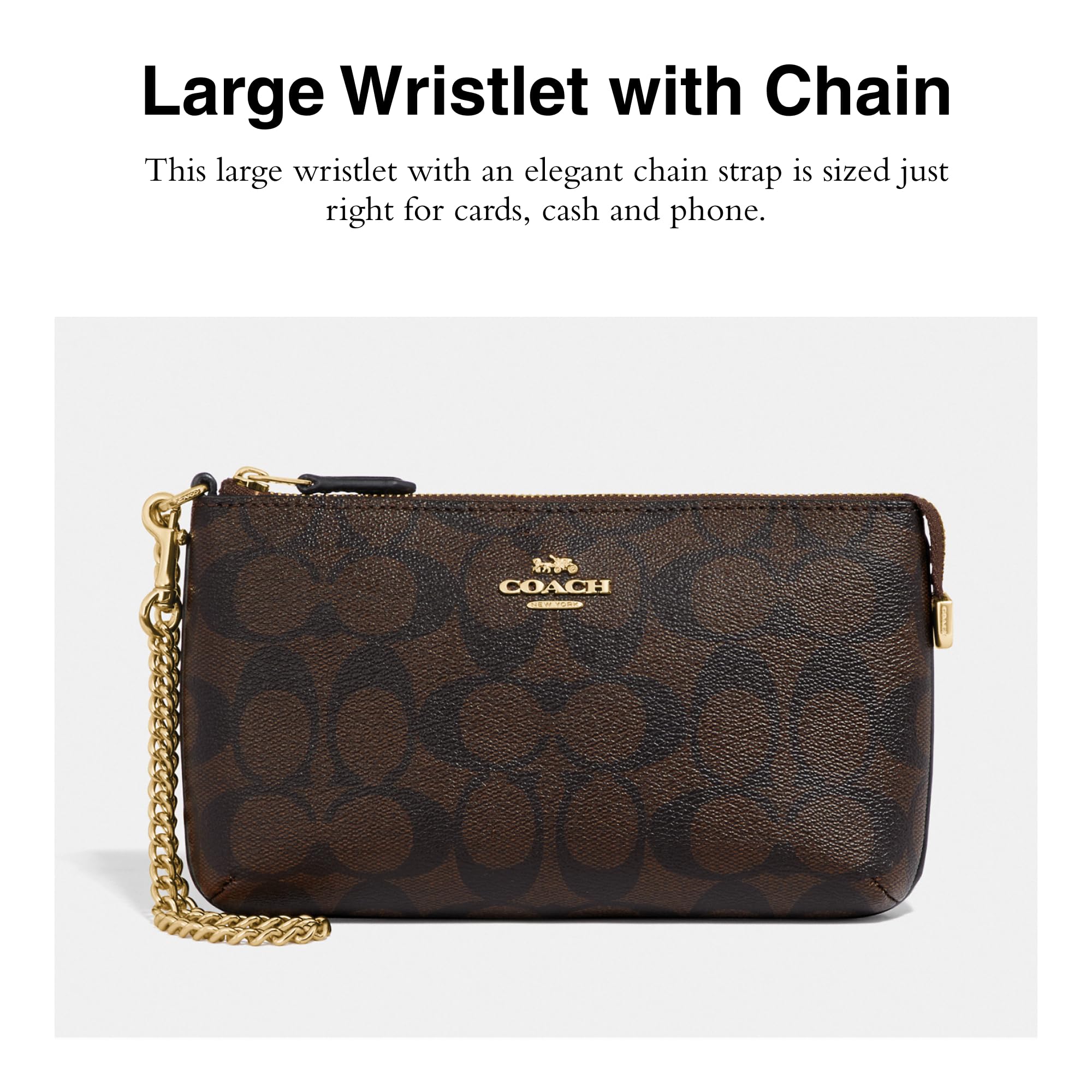 Foto 2 | Wristlet Coach Signature Large Con Cadena Para Tarjetas, Dinero En Efectivo Y Teléfono - Venta Internacional.