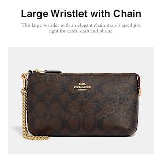 Foto 2 | Wristlet Coach Signature Large Con Cadena Para Tarjetas, Dinero En Efectivo Y Teléfono - Venta Internacional.