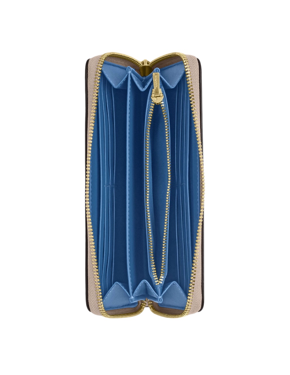 Foto 3 pulgar | Cartera Coach Beige Con Logo Azul Y Cremallera Dorada