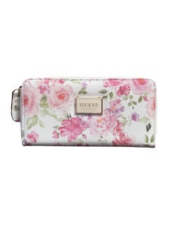 Foto 1 | Cartera Guess Blanco con Flores y Cremallera Dorada