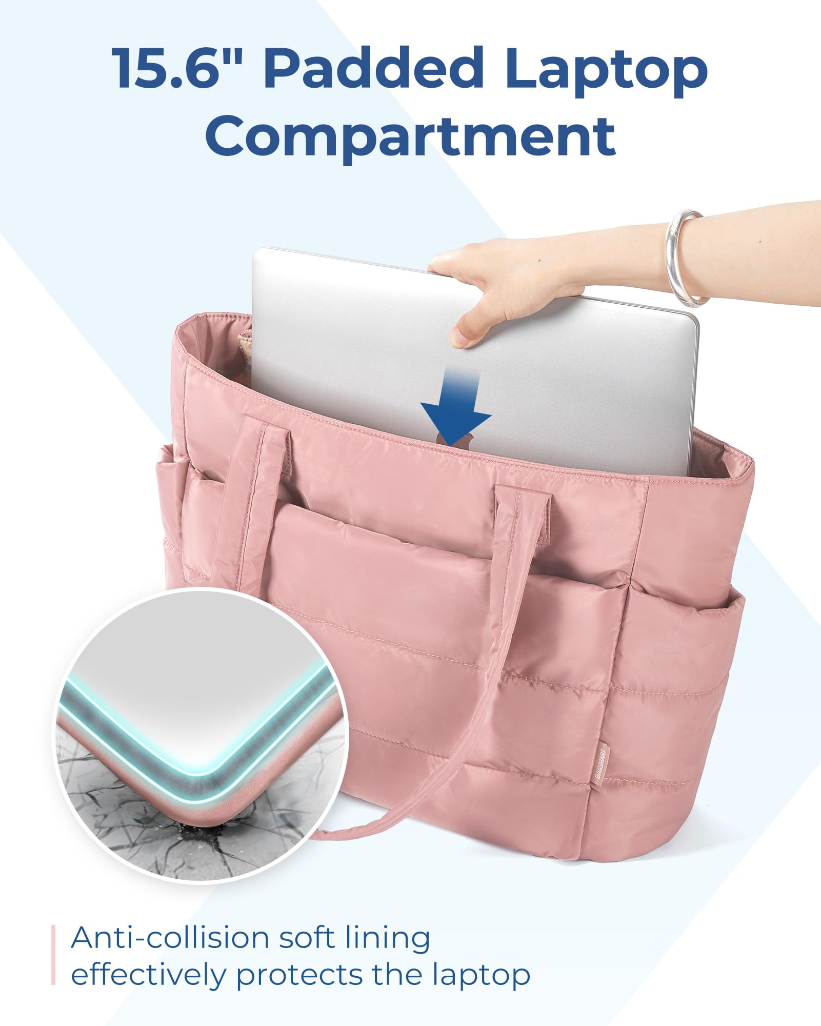 Foto 7 pulgar | Bolso Bagsmart Lightweight Puffy Para Mujer, 20 L, Rosa Oscuro - Venta Internacional.