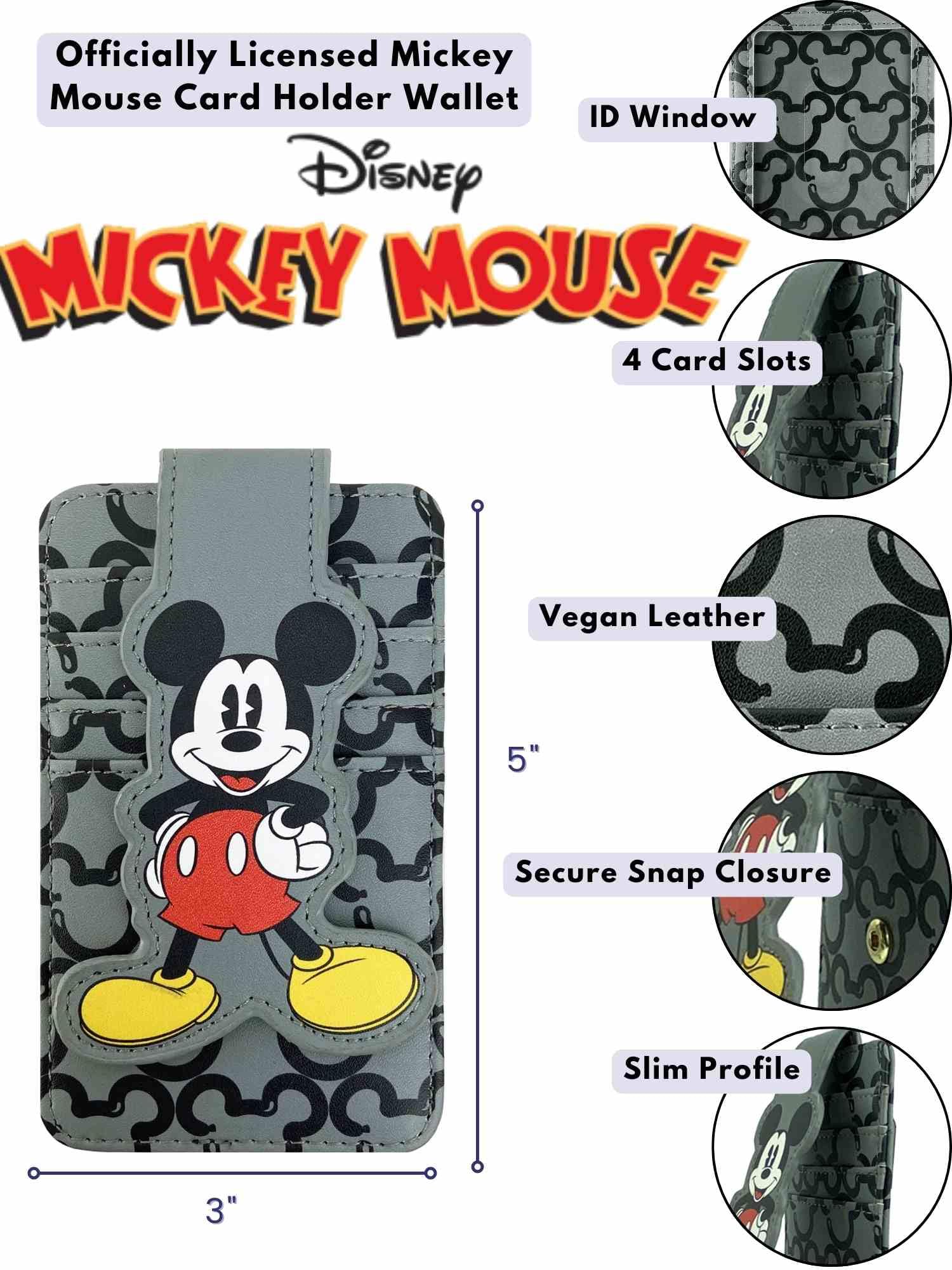 Foto 4 pulgar | Tarjetero Tipo Cartera Disney Mickey Mouse Para Mujer, Color Gris - Venta Internacional.