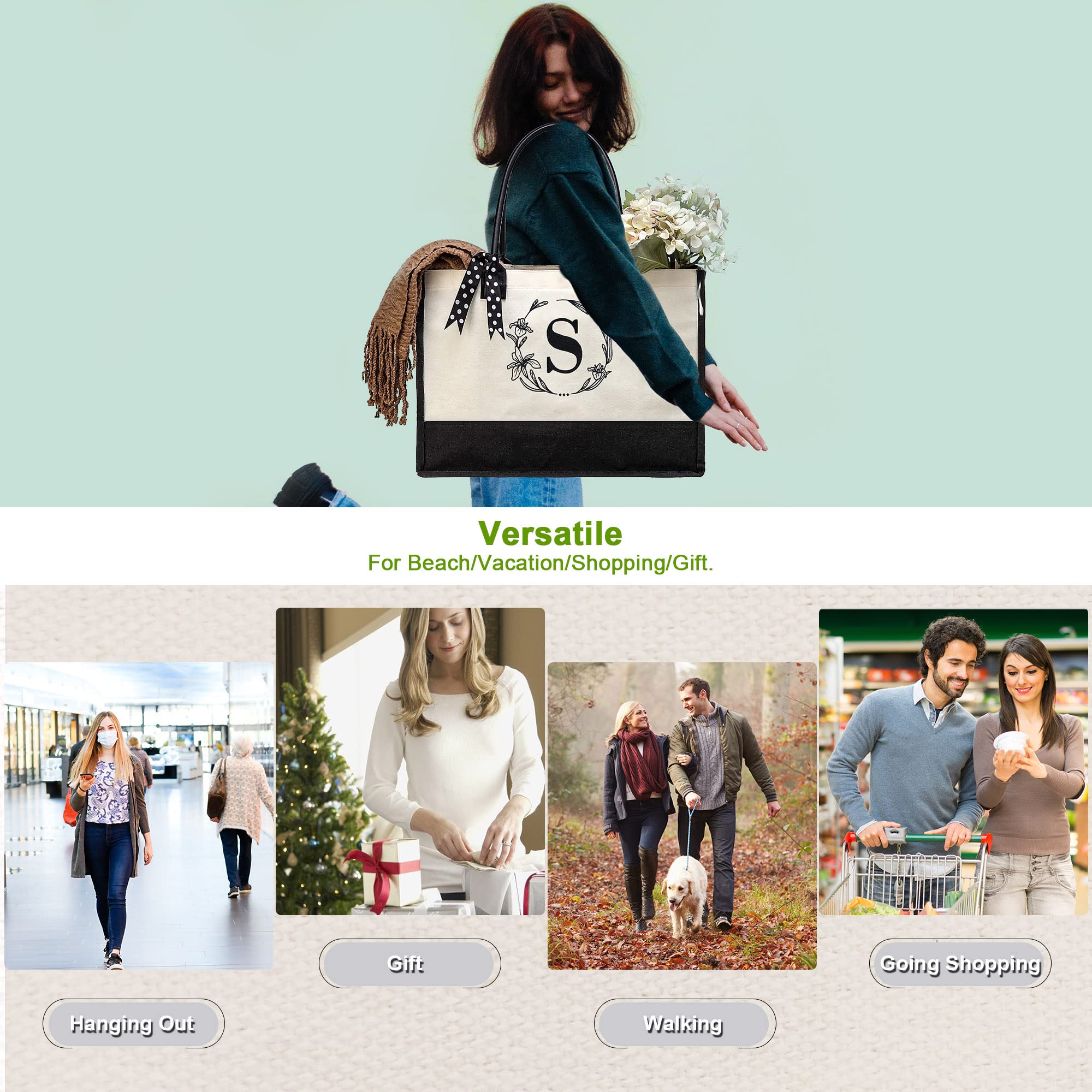 Foto 7 | Bolso De Lona Con Monograma Inicial De Beegreen Para Mujer, Tamaño Grande - Venta Internacional.