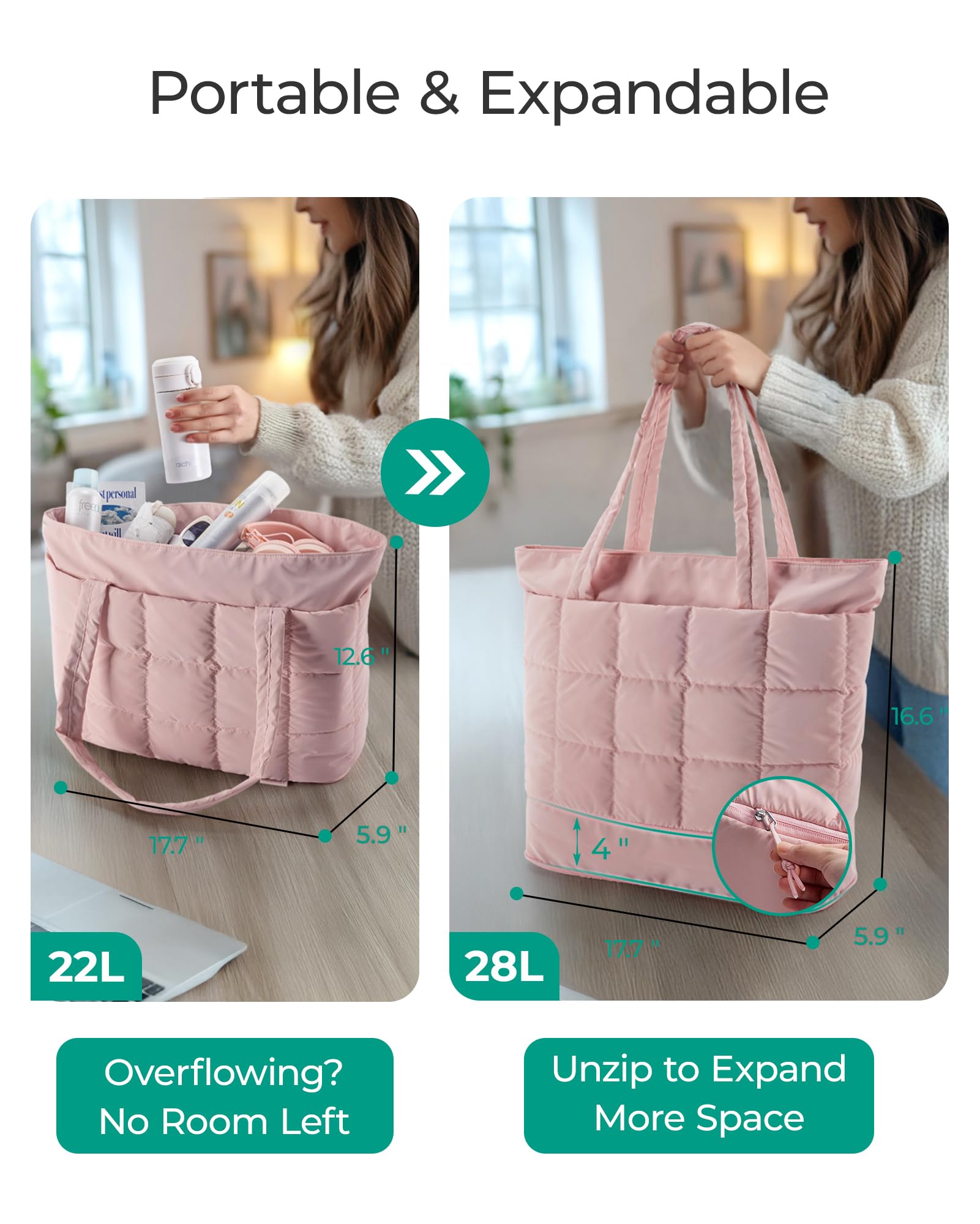 Foto 3 pulgar | Bolsa Acolchada Bagsmart, Expandible, Resistente Al Agua, Rosa - Venta Internacional.
