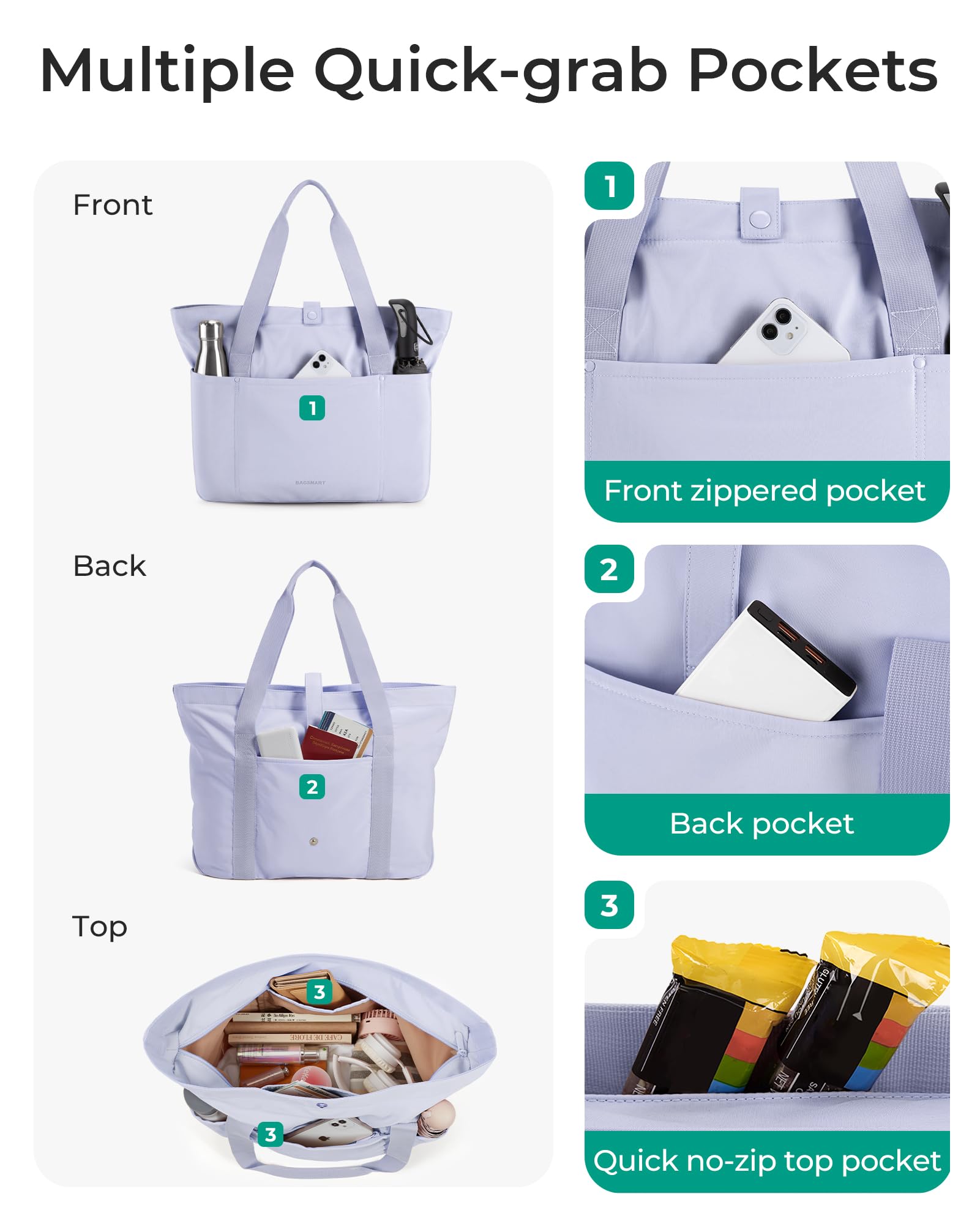 Foto 5 pulgar | Bolsa Bagsmart Para Mujer Plegable Con Cremallera Travel 40l - Venta Internacional.