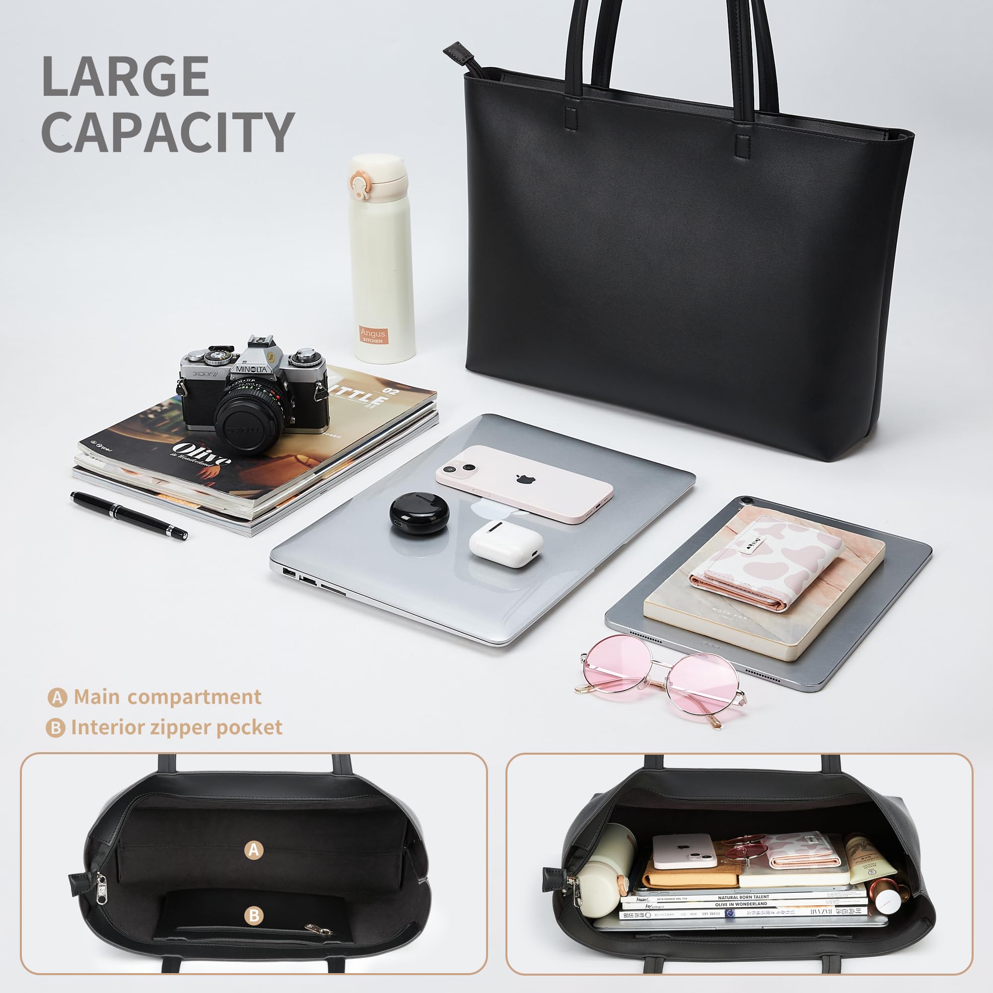 Foto 4 pulgar | Bolso Kalidi De Piel Sintética Para Mujer Con Cremallera Negro - Venta Internacional.
