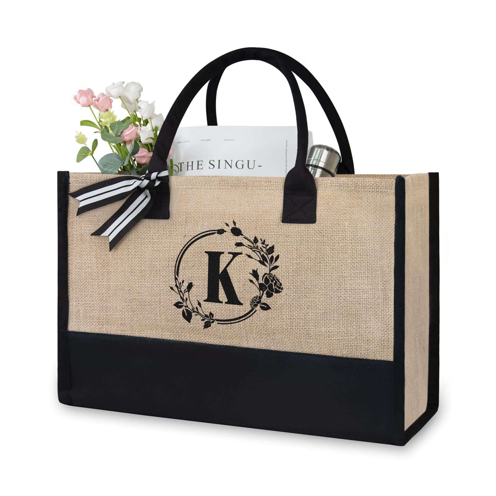 Foto 2 pulgar | Bolso De Mano Topdesign Con Iniciales De Yute/lona Para Mujer (letra K) - Venta Internacional.