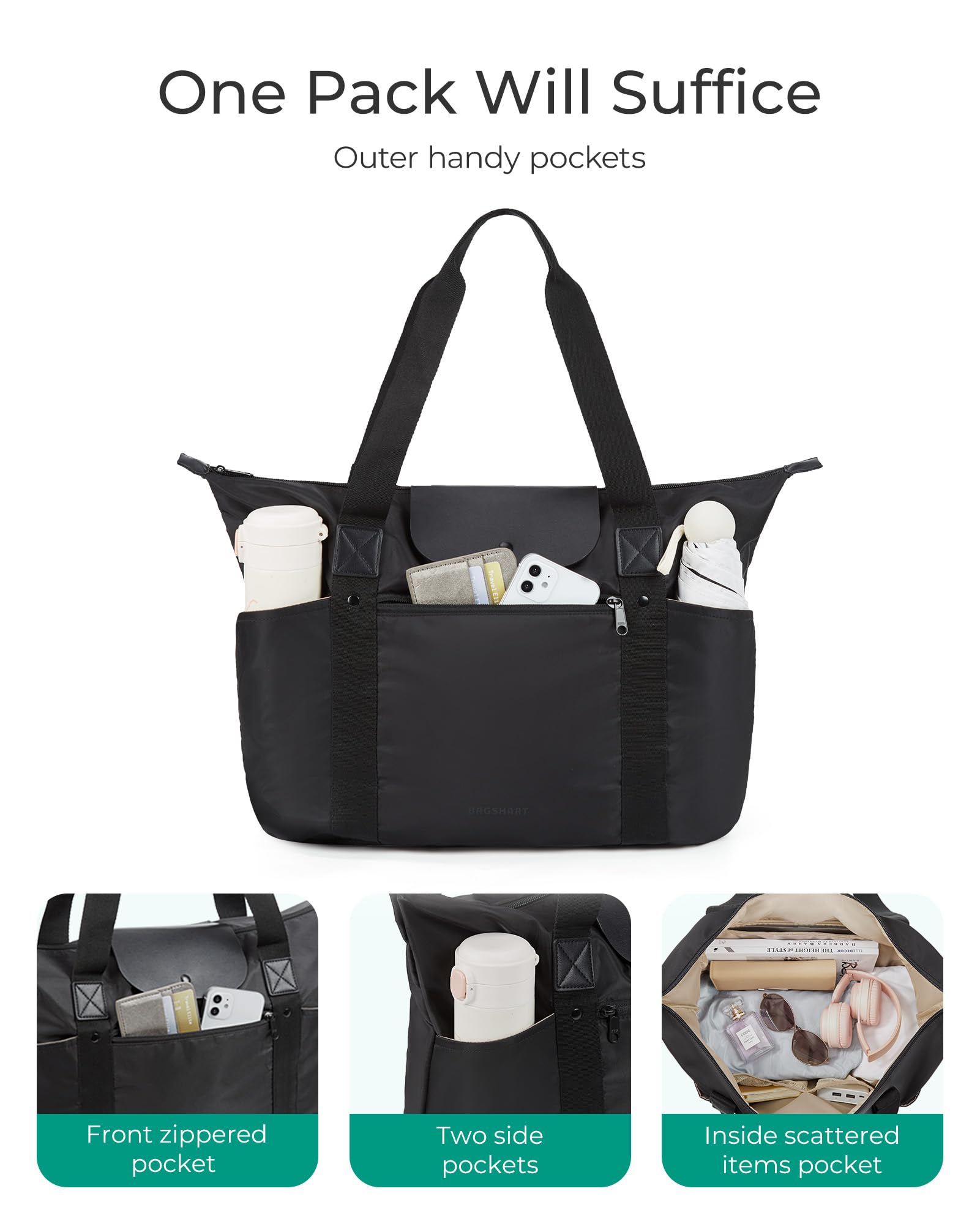 Foto 5 pulgar | Bolsa De Mano Bagsmart, Plegable, Con Compartimentos Y Cierre, Color Negro - Venta Internacional.