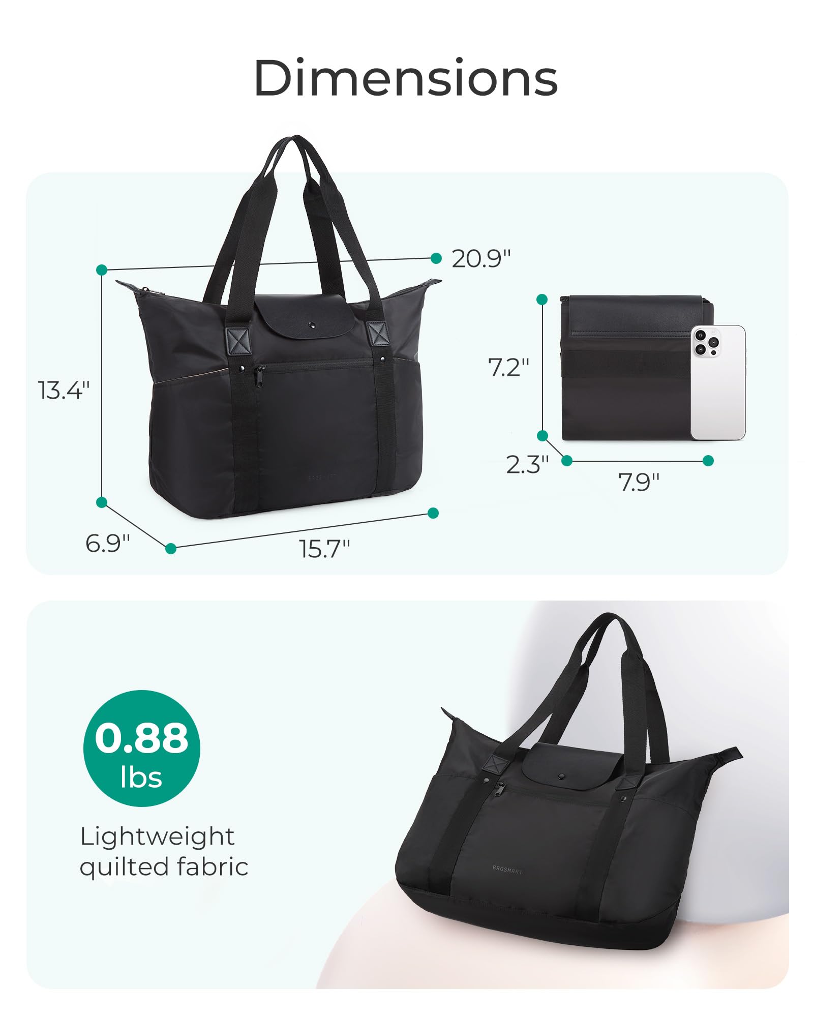 Foto 6 pulgar | Bolsa De Mano Bagsmart, Plegable, Con Compartimentos Y Cierre, Color Negro - Venta Internacional.