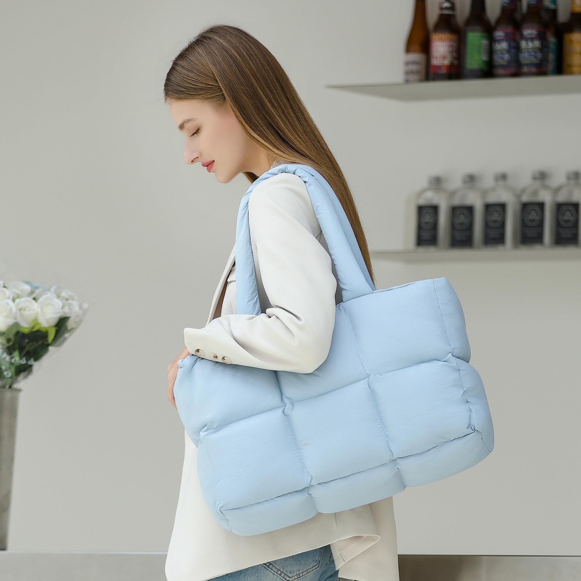 Foto 3 pulgar | Bolso Herald Puffer Para Mujer, Acolchado De Nailon Azul Para Invierno - Venta Internacional.