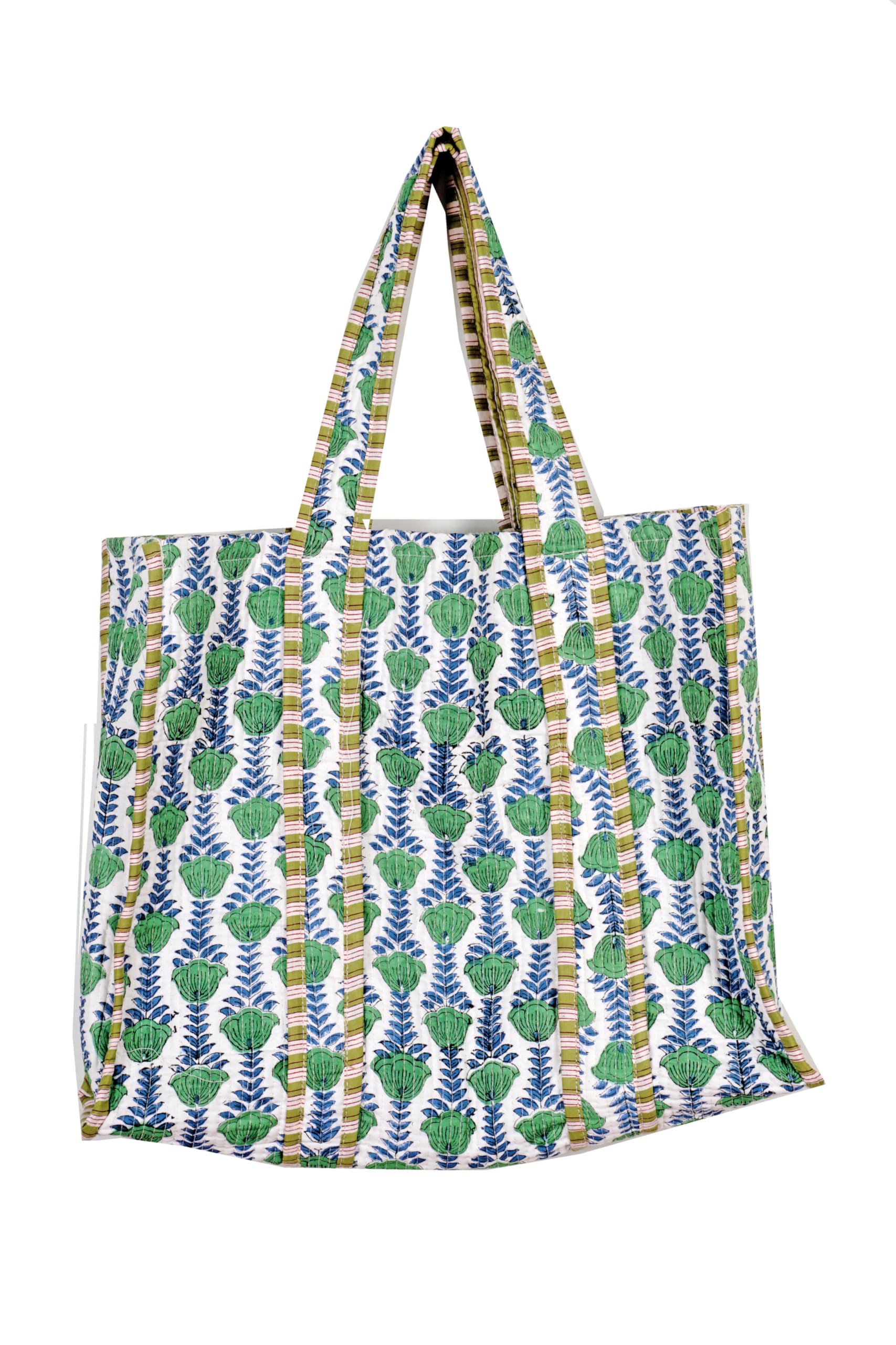 Foto 2 pulgar | Bolso Acolchado De Algodón Estampado A Mano Reversible Con Estampado Floral Verde - Venta Internacional.