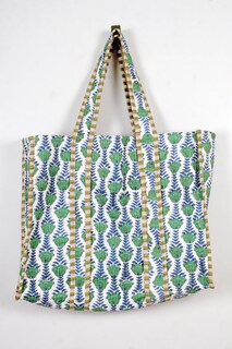 Foto 5 | Bolso Acolchado De Algodón Estampado A Mano Reversible Con Estampado Floral Verde - Venta Internacional.