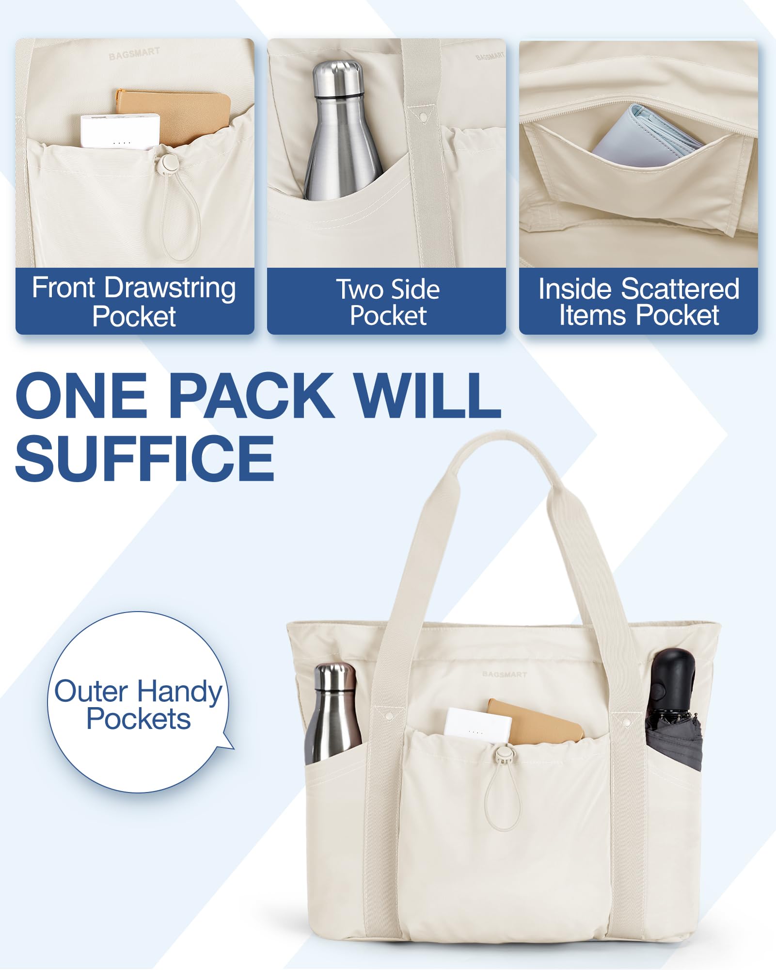 Foto 5 pulgar | Bolsa De Mano Bagsmart Para Mujer Plegable Con Bolsa De Almacenamiento De 20 Litros (beige) - Venta Internacional.