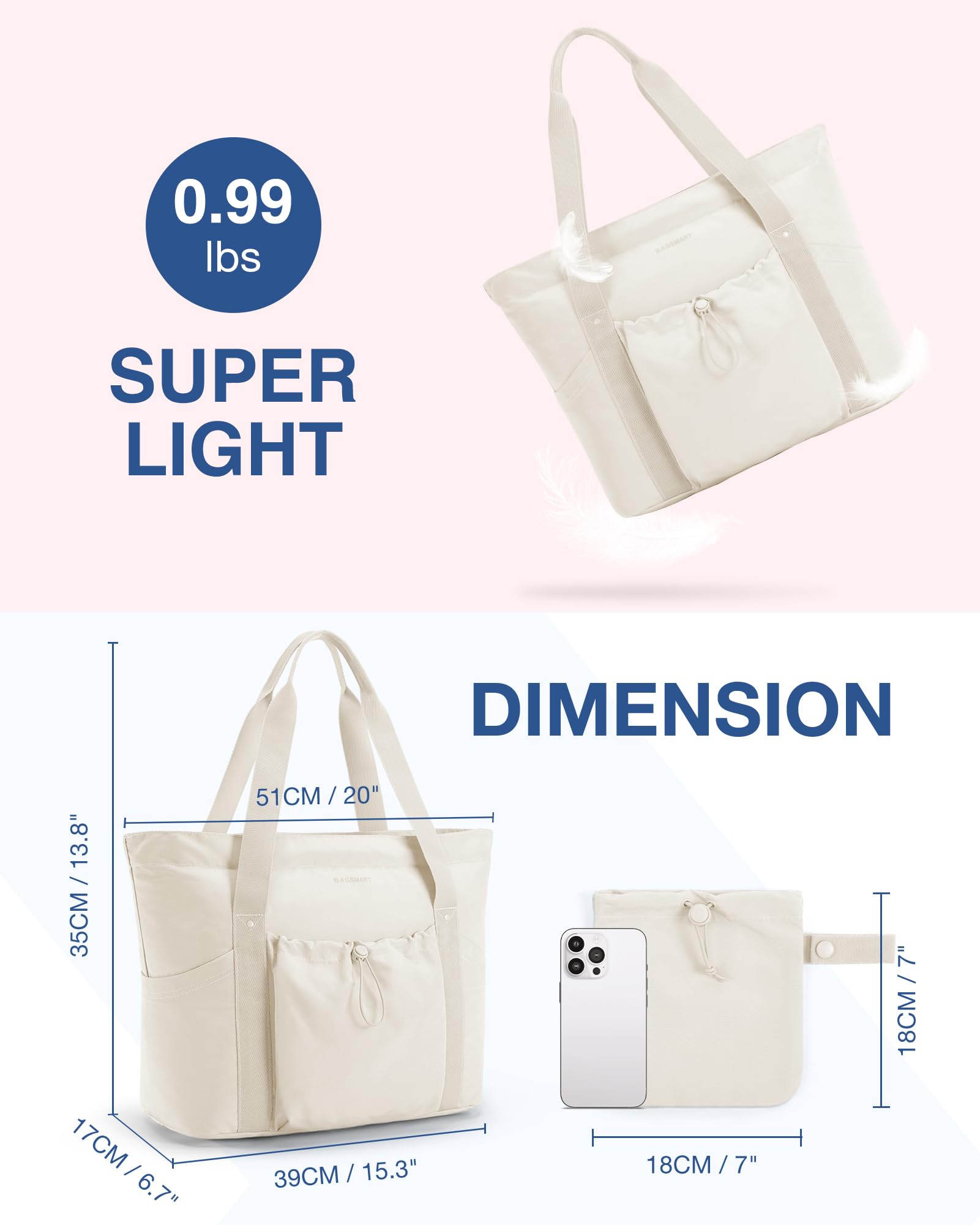 Foto 6 pulgar | Bolsa De Mano Bagsmart Para Mujer Plegable Con Bolsa De Almacenamiento De 20 Litros (beige) - Venta Internacional.