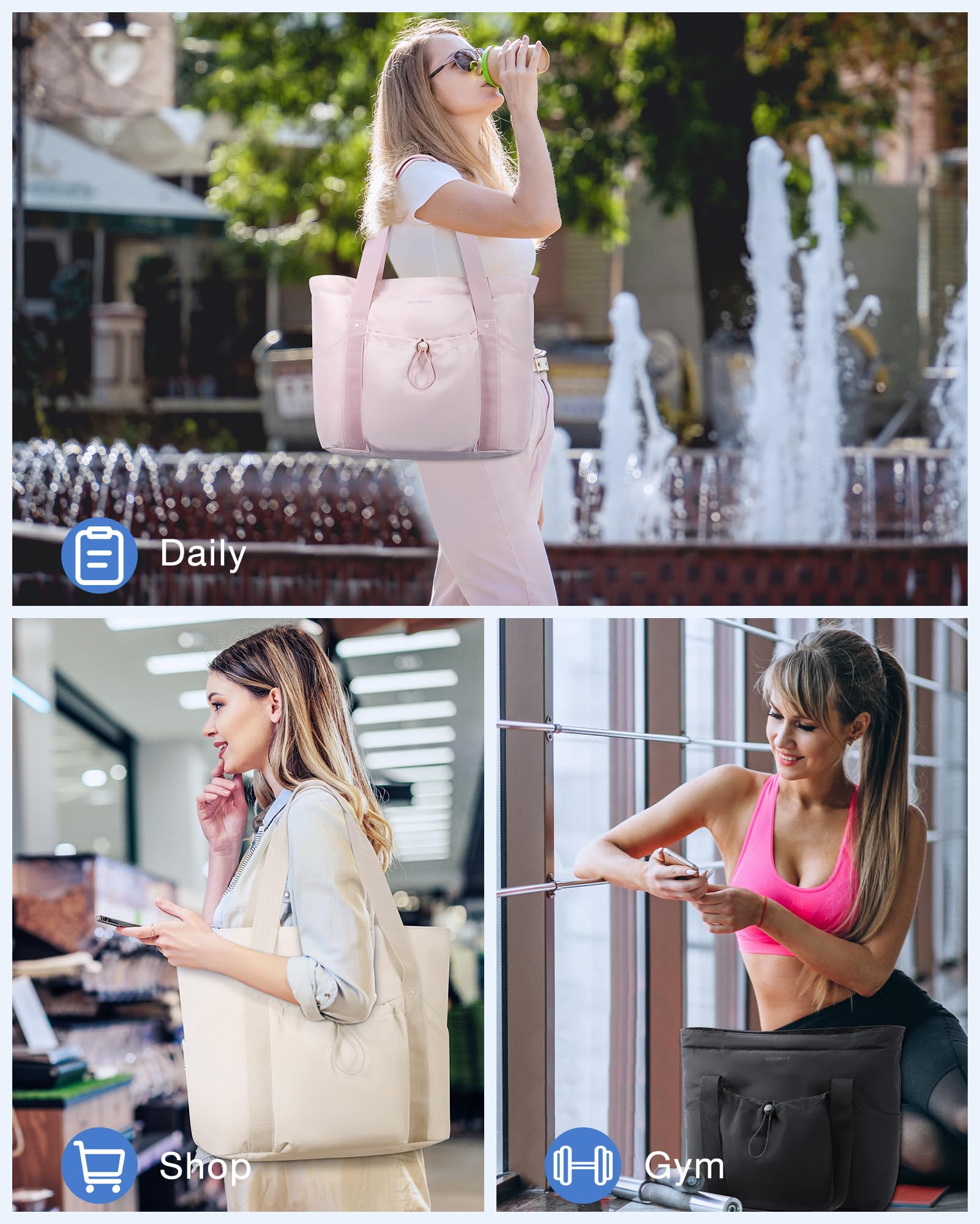 Foto 7 pulgar | Bolsa De Mano Bagsmart Para Mujer Plegable Con Bolsa De Almacenamiento De 20 Litros (beige) - Venta Internacional.