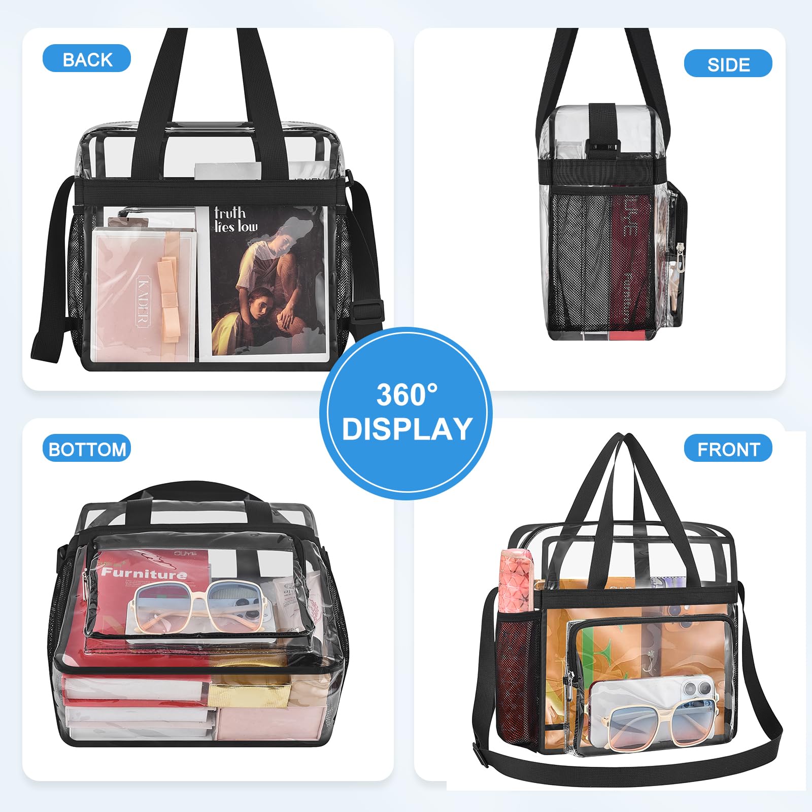 Foto 6 pulgar | Bolsa Transparente Busuw Para Eventos En Estadios, 30 X 30 X 15 Cm (negra) - Venta Internacional.