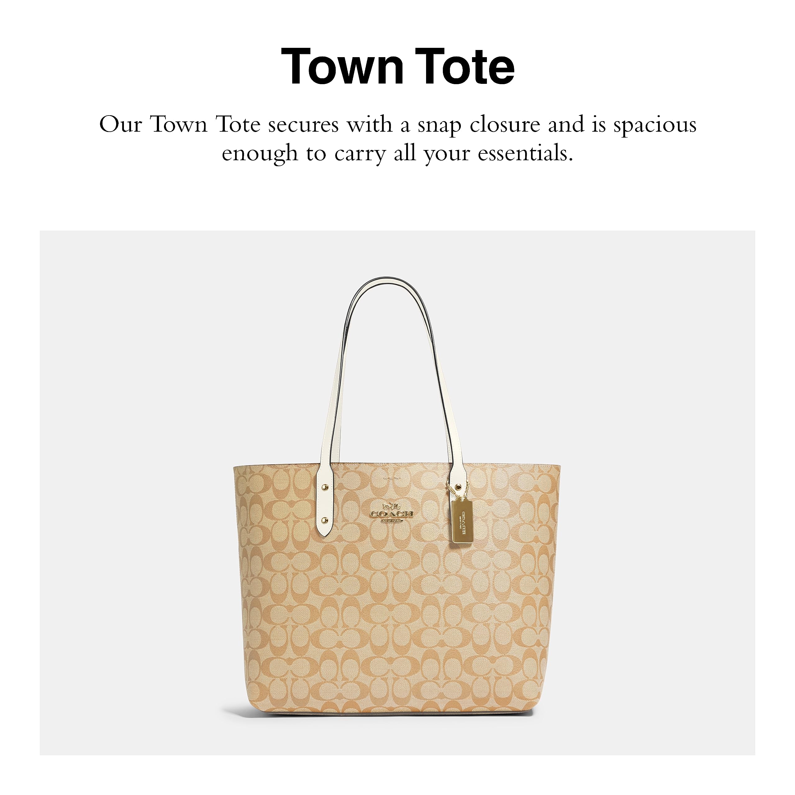 Foto 4 pulgar | Bolso Coach Town De Piel Granulada Pulida Con Tiza De Color Caqui Claro - Venta Internacional.