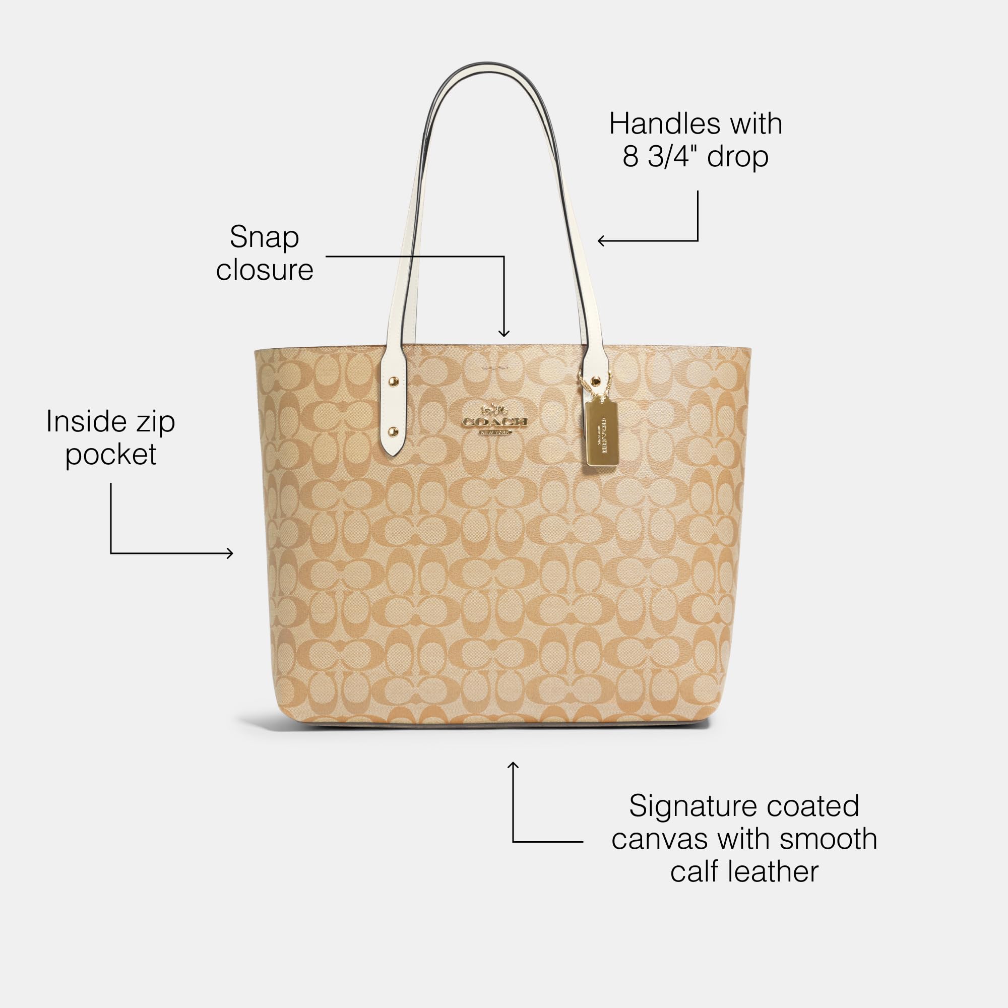 Foto 5 pulgar | Bolso Coach Town De Piel Granulada Pulida Con Tiza De Color Caqui Claro - Venta Internacional.