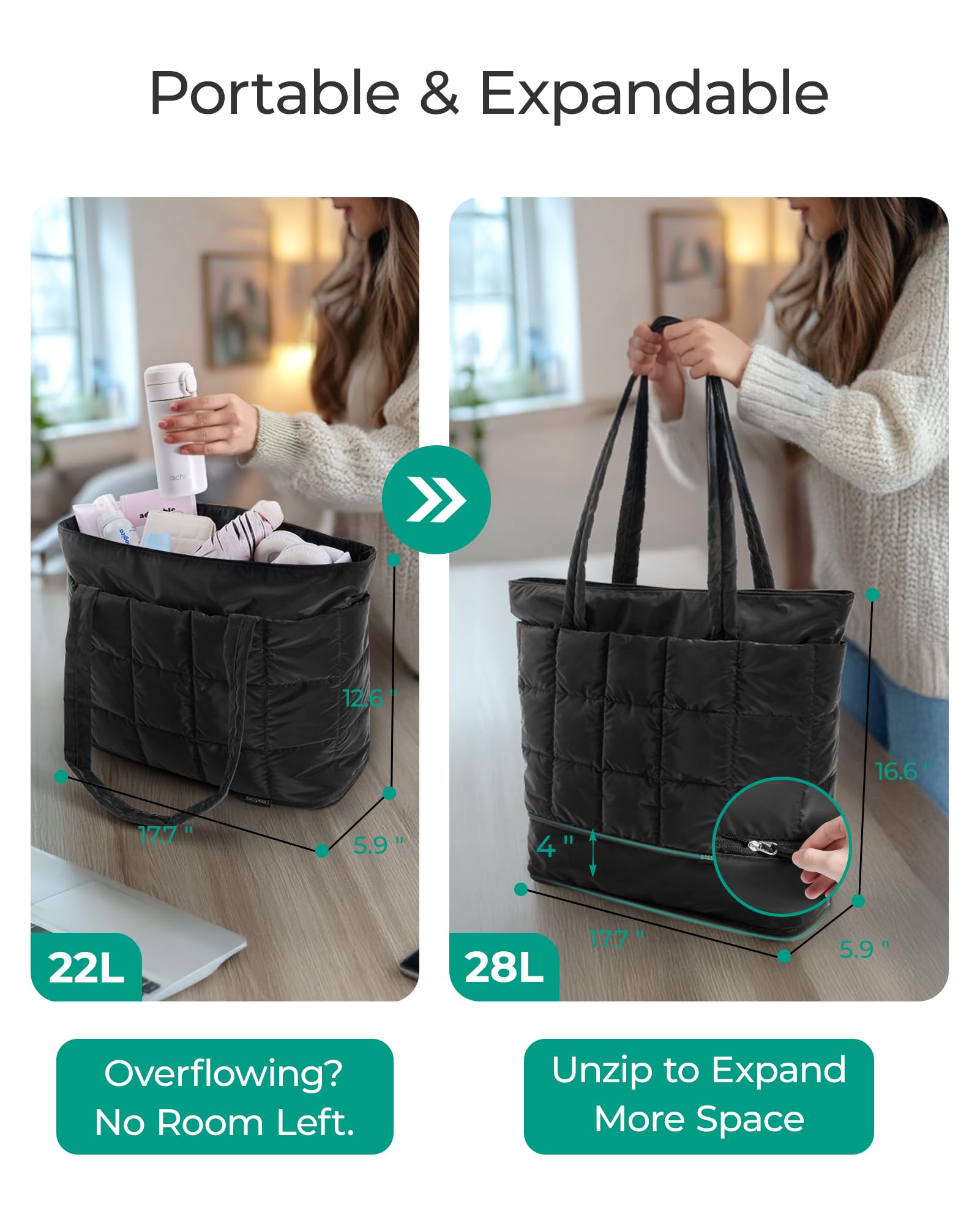 Foto 3 pulgar | Bolsa Acolchada Bagsmart Con Cierre Expandible, Resistente Al Agua - Venta Internacional.