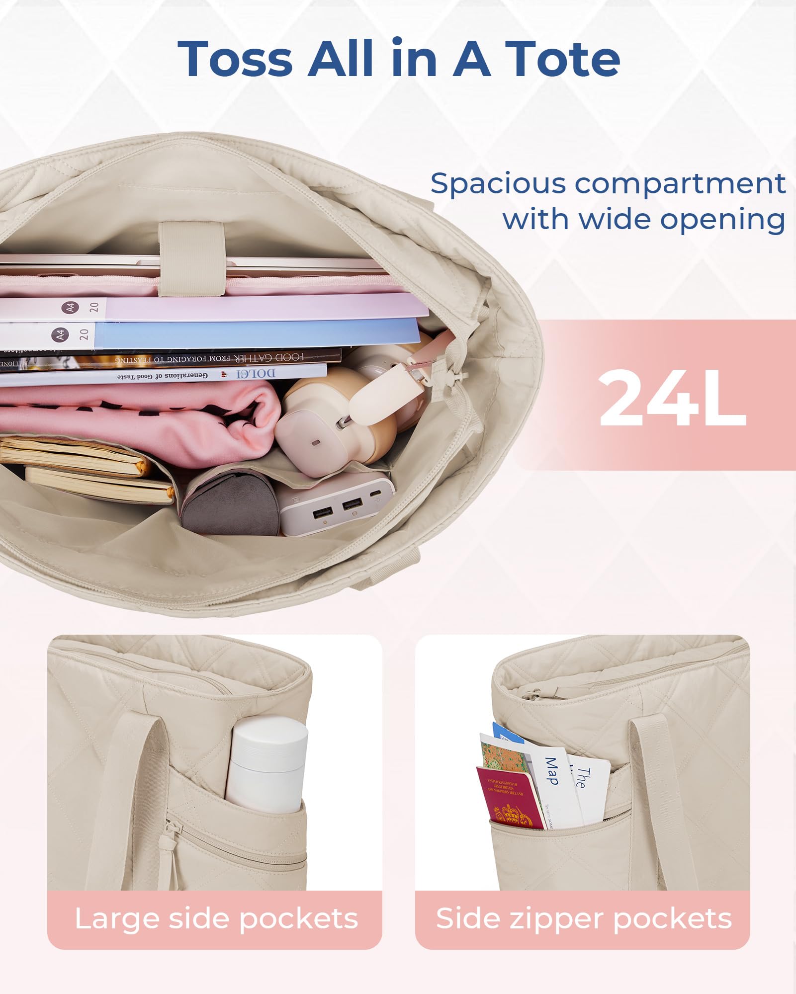 Foto 3 pulgar | Bolsa Bagsmart Puffer Carry On Para Mujer, Color Beige, 24 L - Venta Internacional.