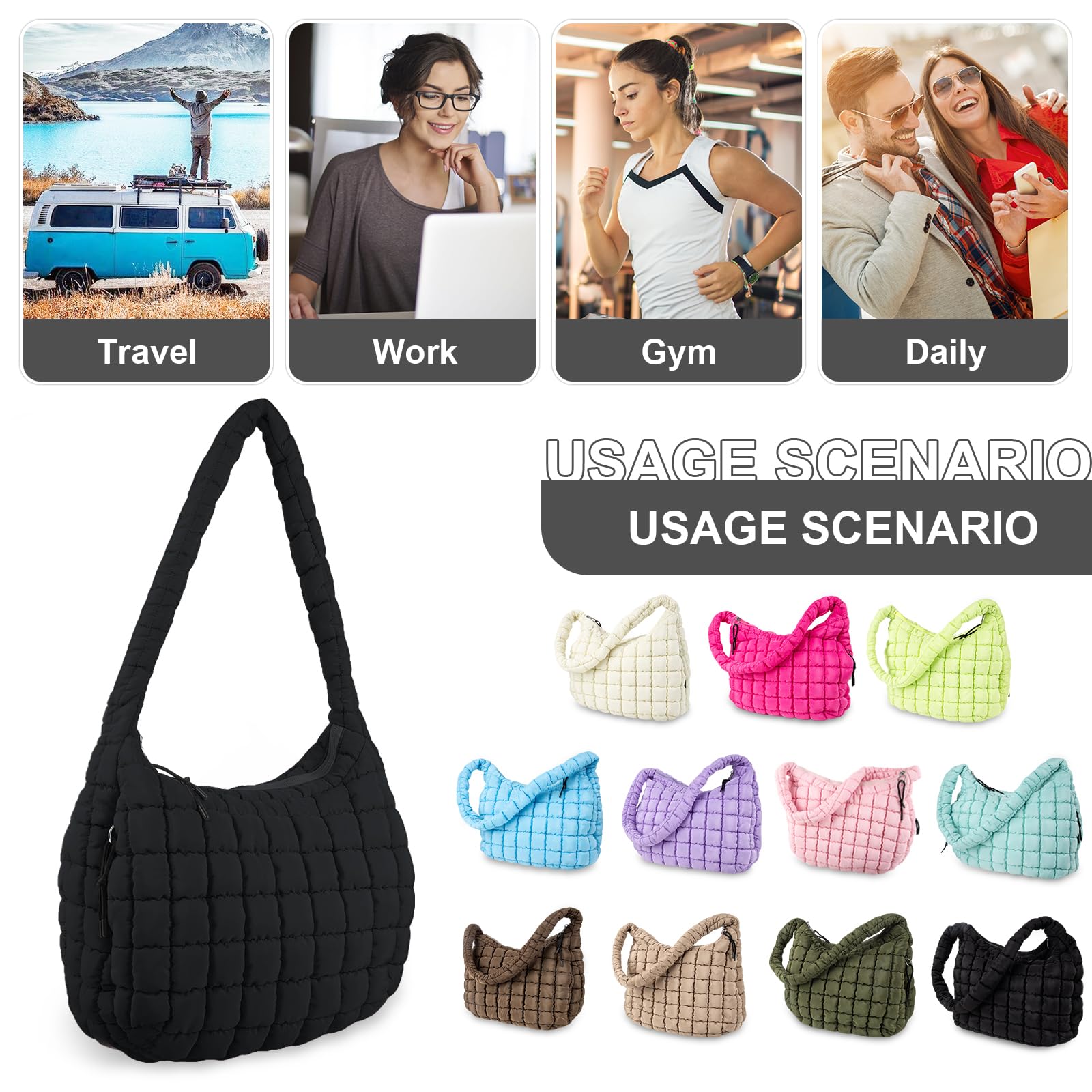 Foto 7 pulgar | Bolsa Acolchada Uixizq Para Mujer, Acolchada, De Nailon, Color Negro - Venta Internacional.