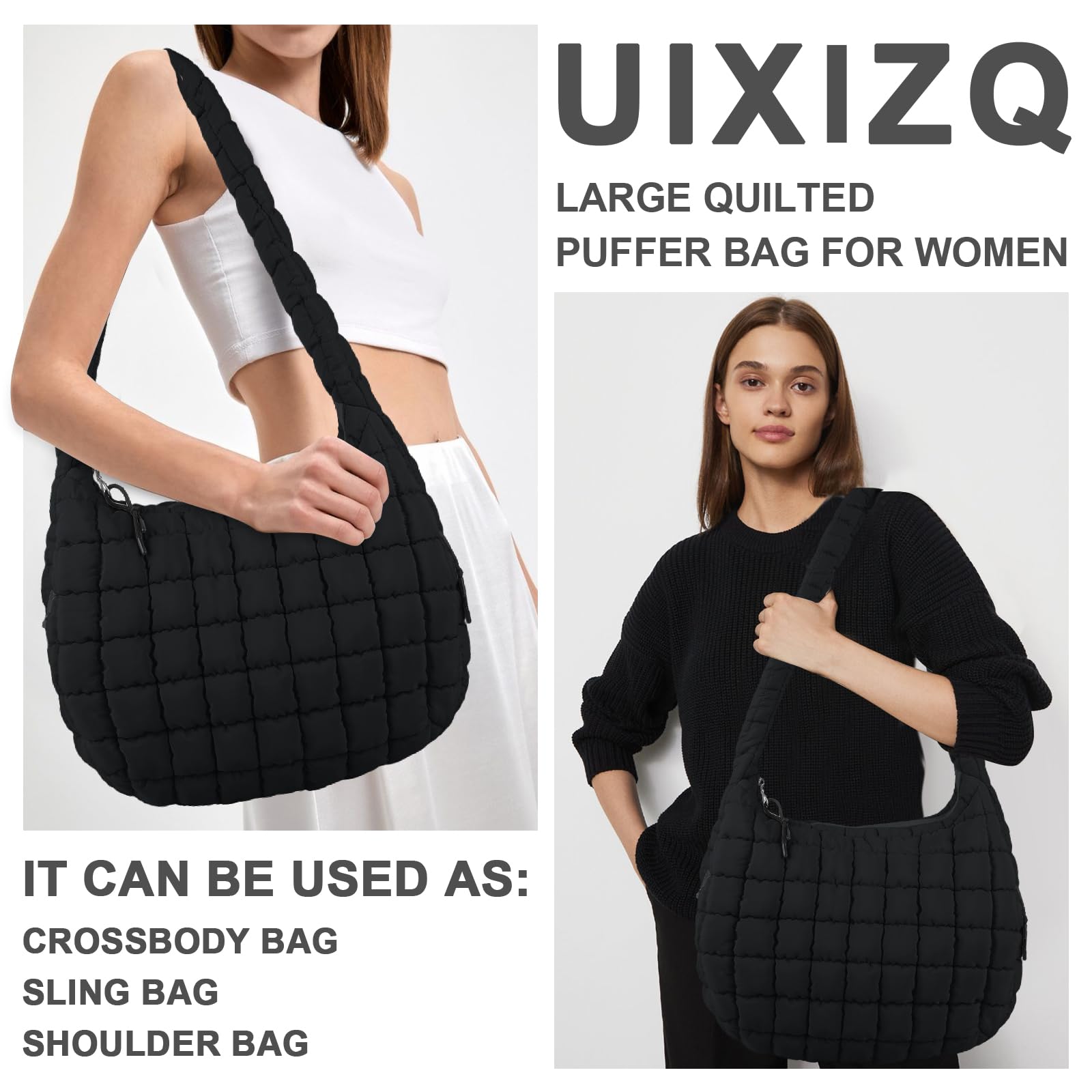 Foto 8 pulgar | Bolsa Acolchada Uixizq Para Mujer, Acolchada, De Nailon, Color Negro - Venta Internacional.