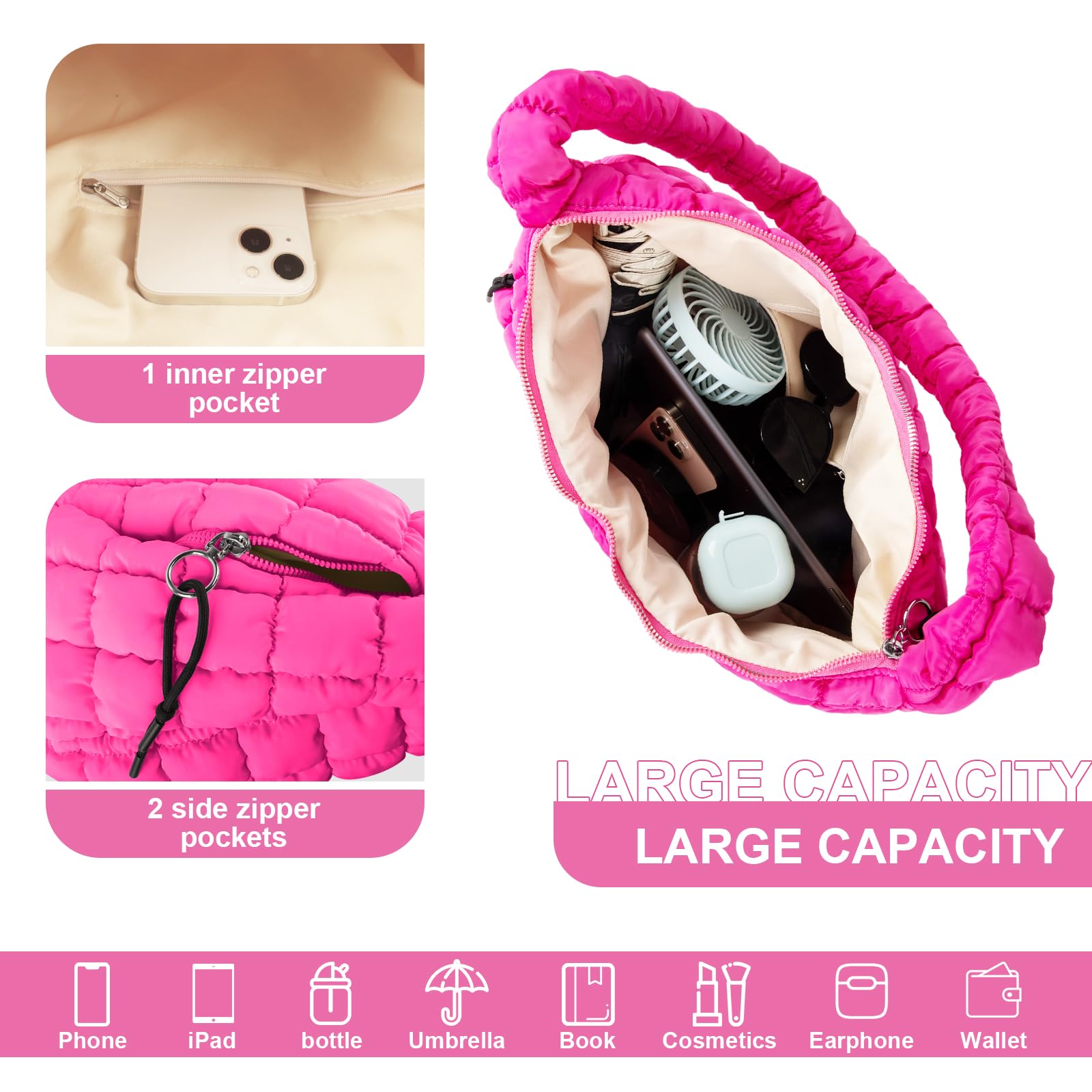 Foto 5 pulgar | Bolsa Acolchada Uixizq Para Mujer, Acolchada, De Nailon, Color Morado - Venta Internacional.
