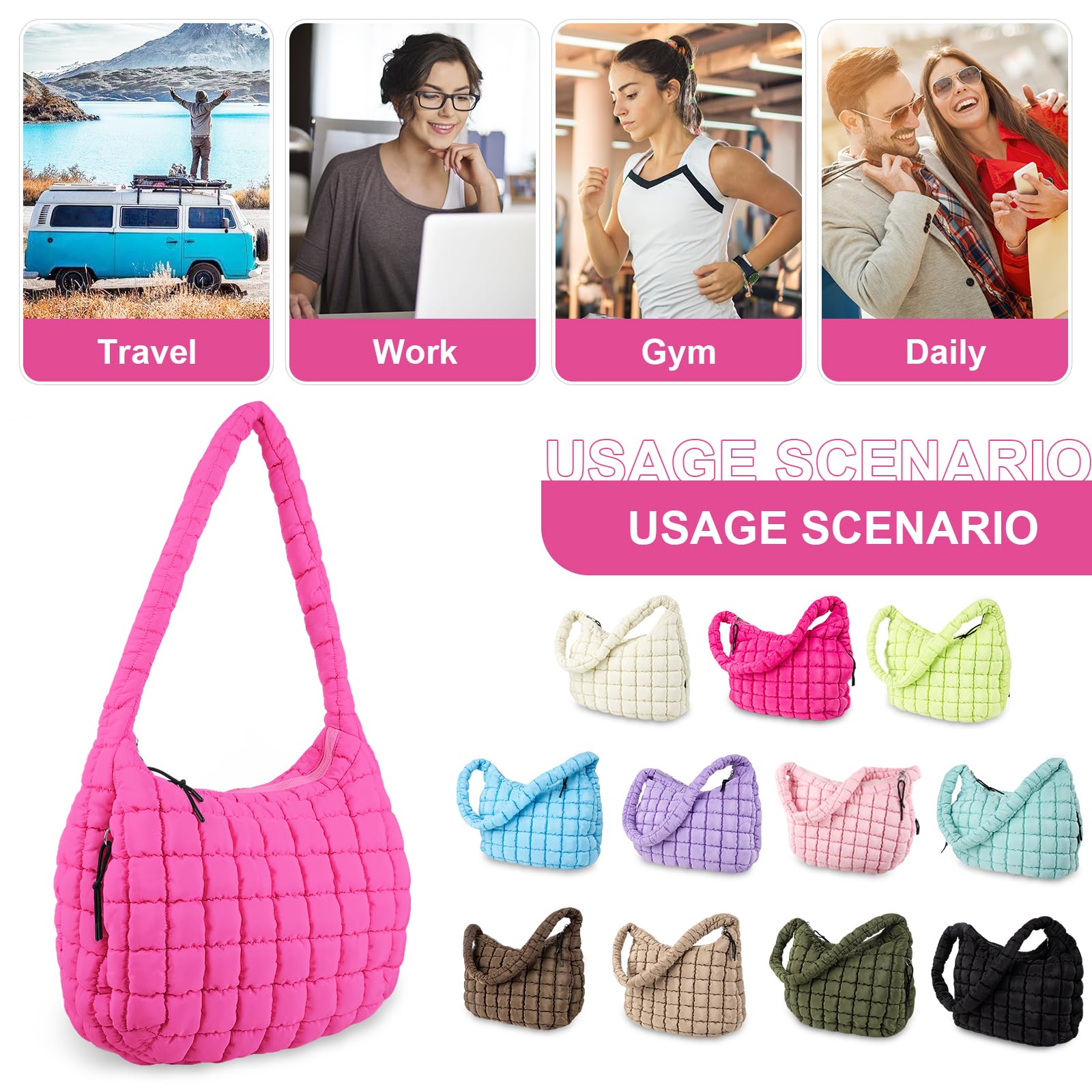 Foto 8 pulgar | Bolsa Acolchada Uixizq Para Mujer, Acolchada, De Nailon, Color Morado - Venta Internacional.