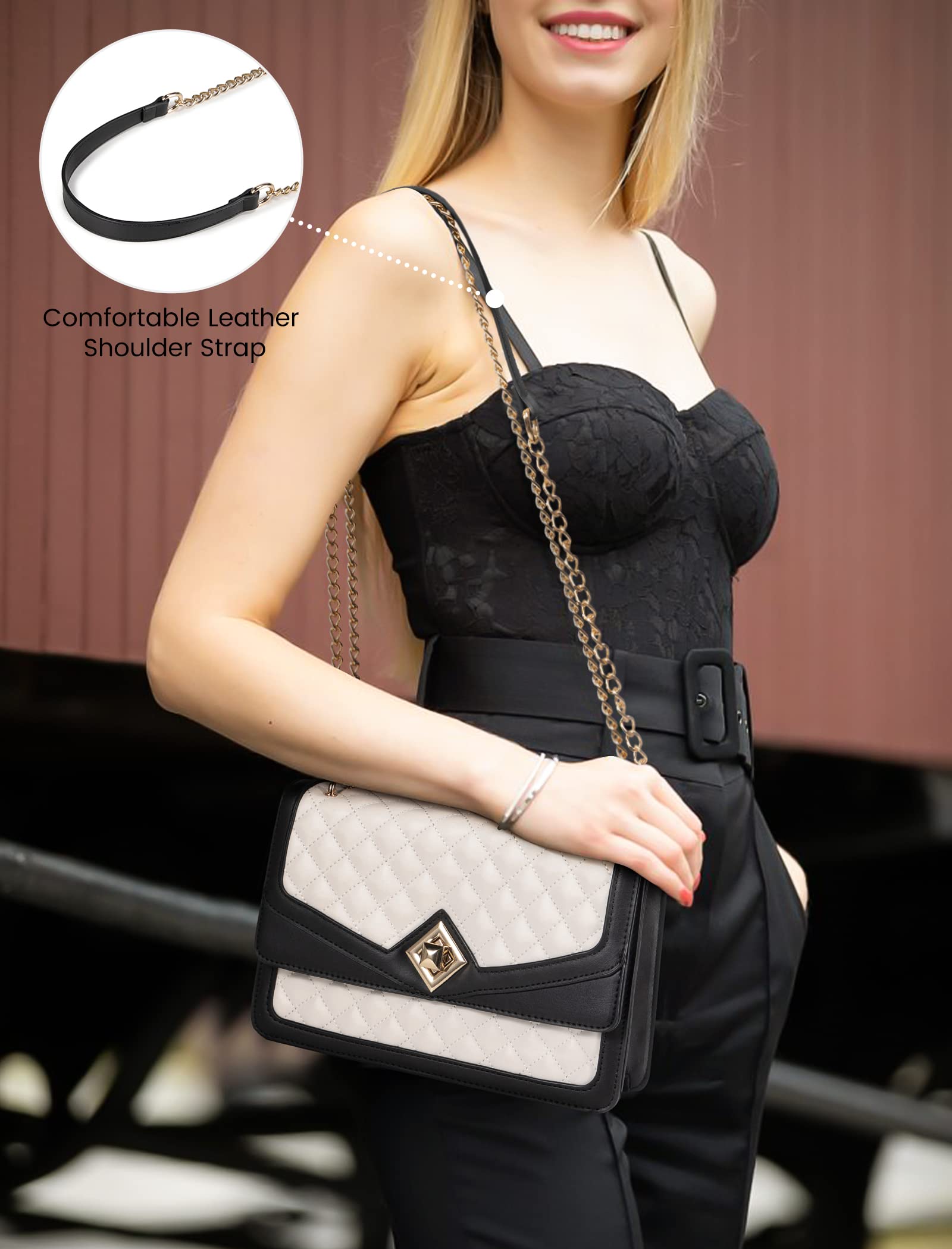 Foto 5 | Bandolera Lovevook Monedero De Piel Acolchada En Blanco Y Negro - Venta Internacional.