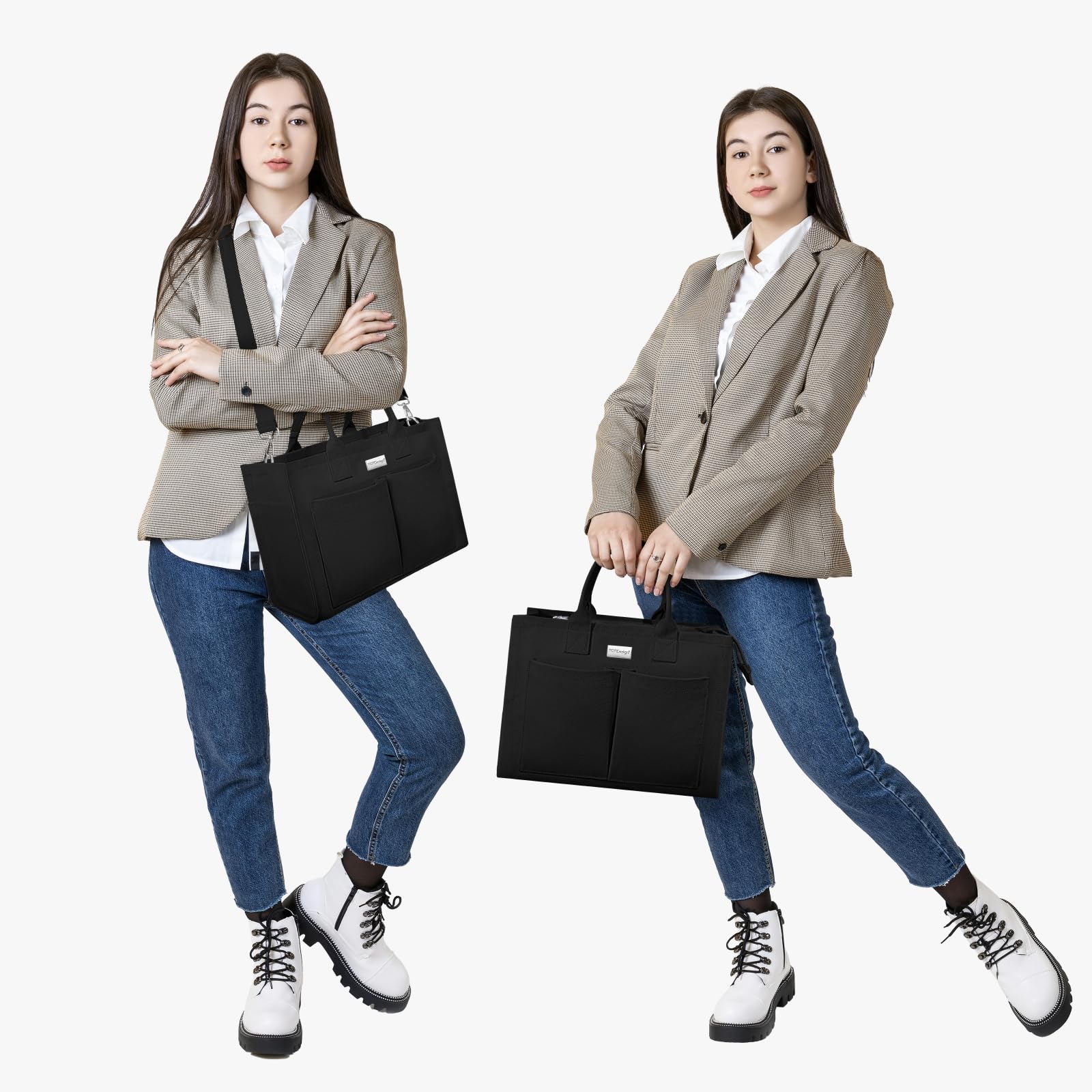 Foto 2 | Bolsa De Lona Resistente Con Diseño Superior Para Mujer, Color Negro - Venta Internacional.