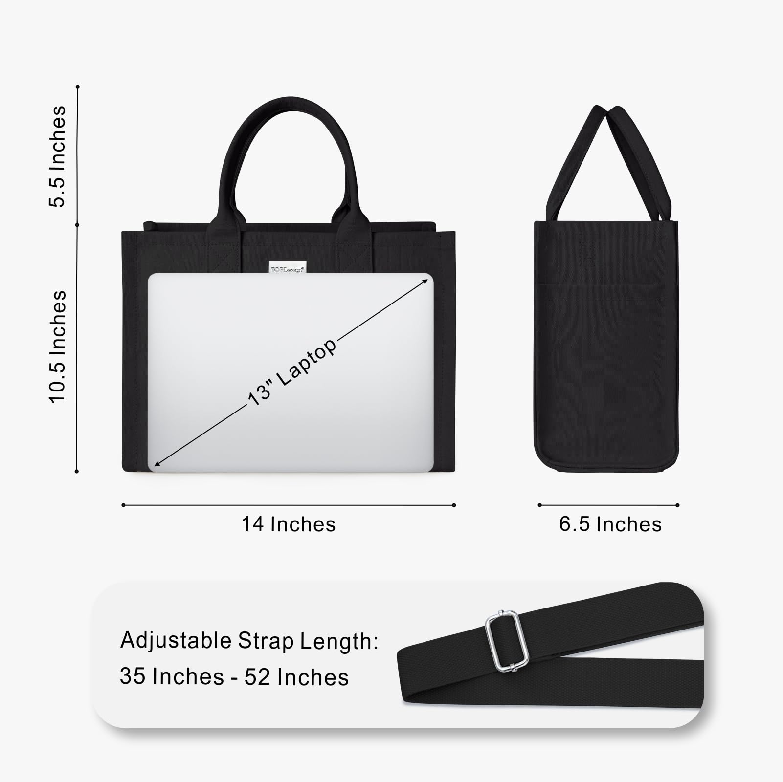 Foto 3 | Bolsa De Lona Resistente Con Diseño Superior Para Mujer, Color Negro - Venta Internacional.