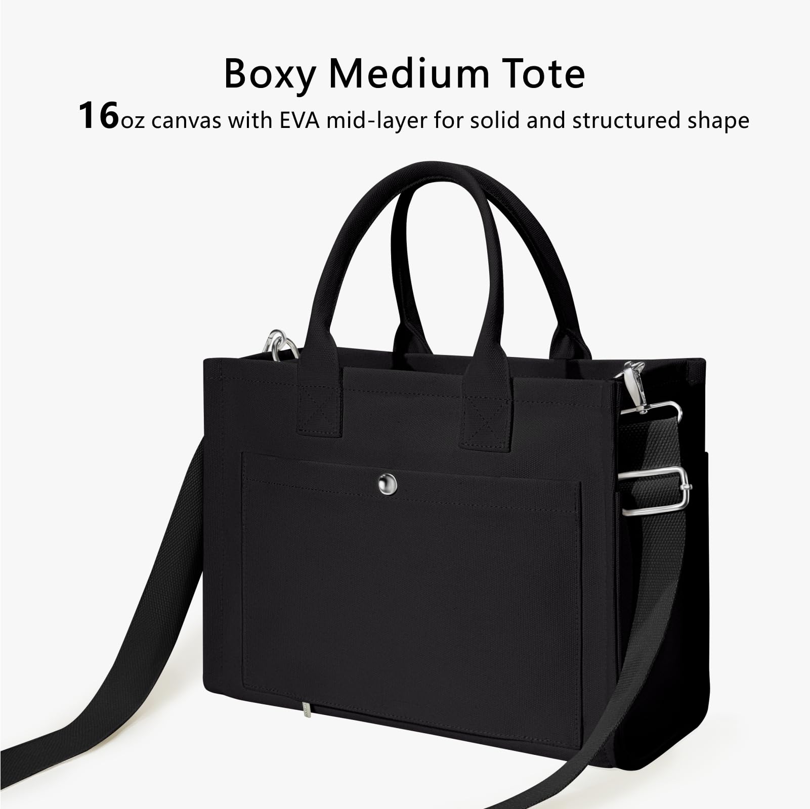 Foto 6 | Bolsa De Lona Resistente Con Diseño Superior Para Mujer, Color Negro - Venta Internacional.