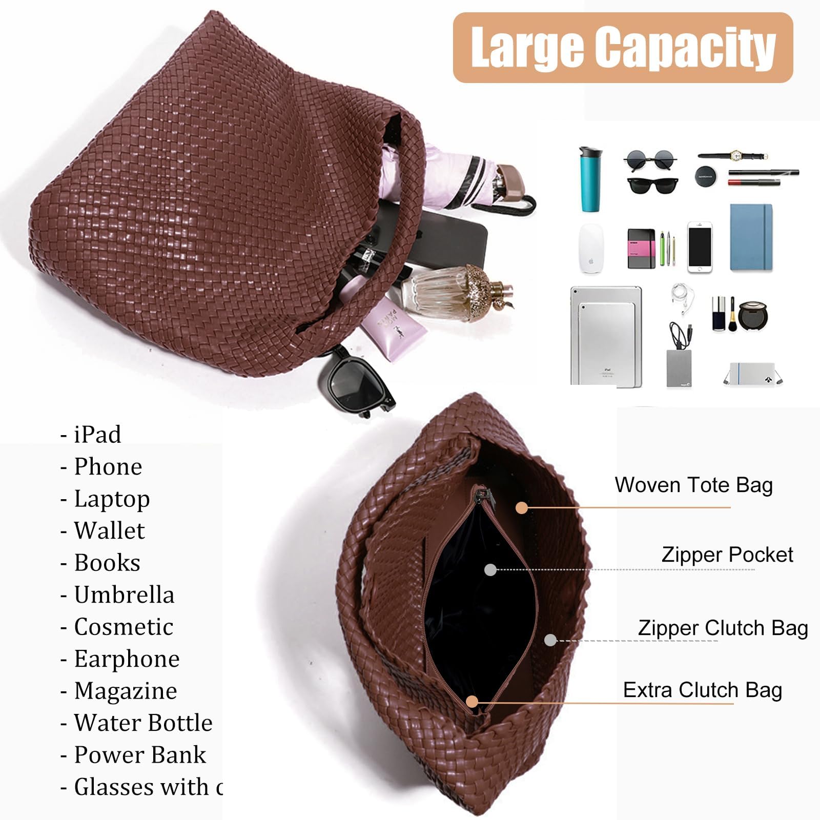 Foto 5 | Bolso Geelyda 2025 Tejido Para Mujer Con Bolso De Mano Color Café - Venta Internacional.