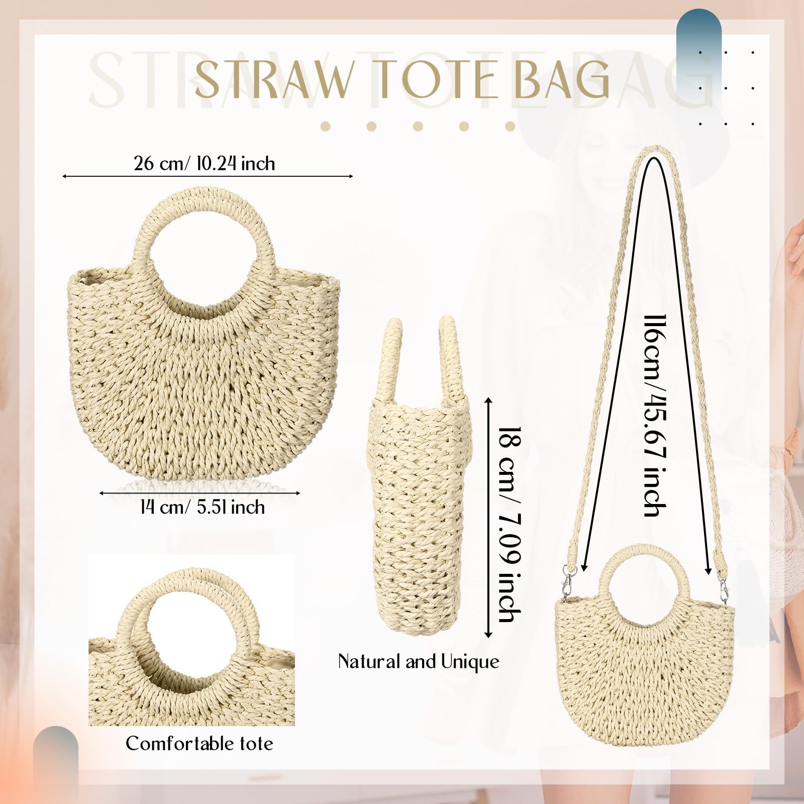 Foto 3 pulgar | Bolso De Paja Frienda Summer Beach Hecho A Mano Para Mujer - Venta Internacional.