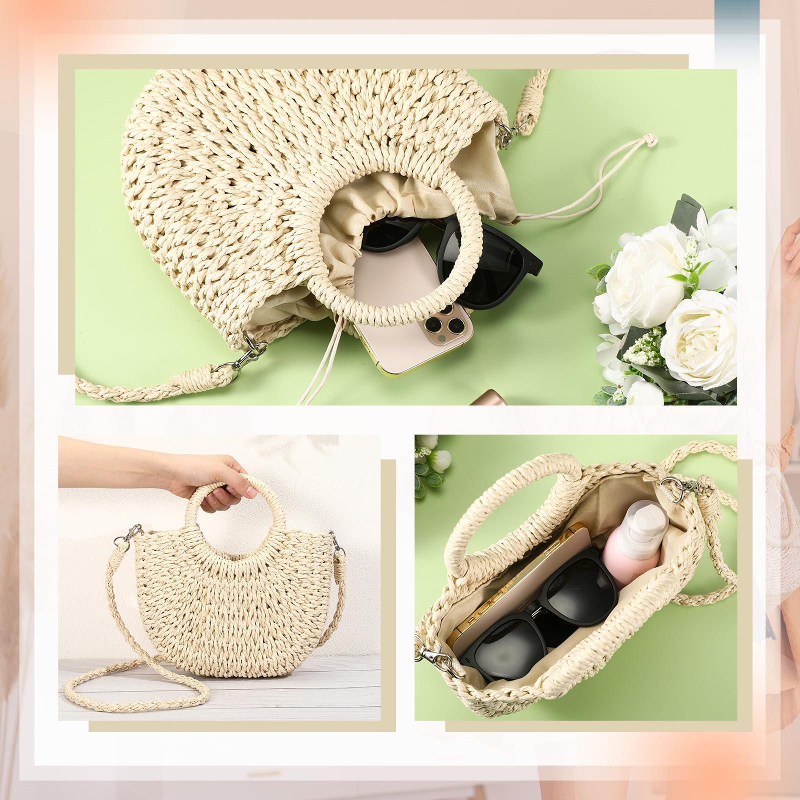 Foto 5 pulgar | Bolso De Paja Frienda Summer Beach Hecho A Mano Para Mujer - Venta Internacional.