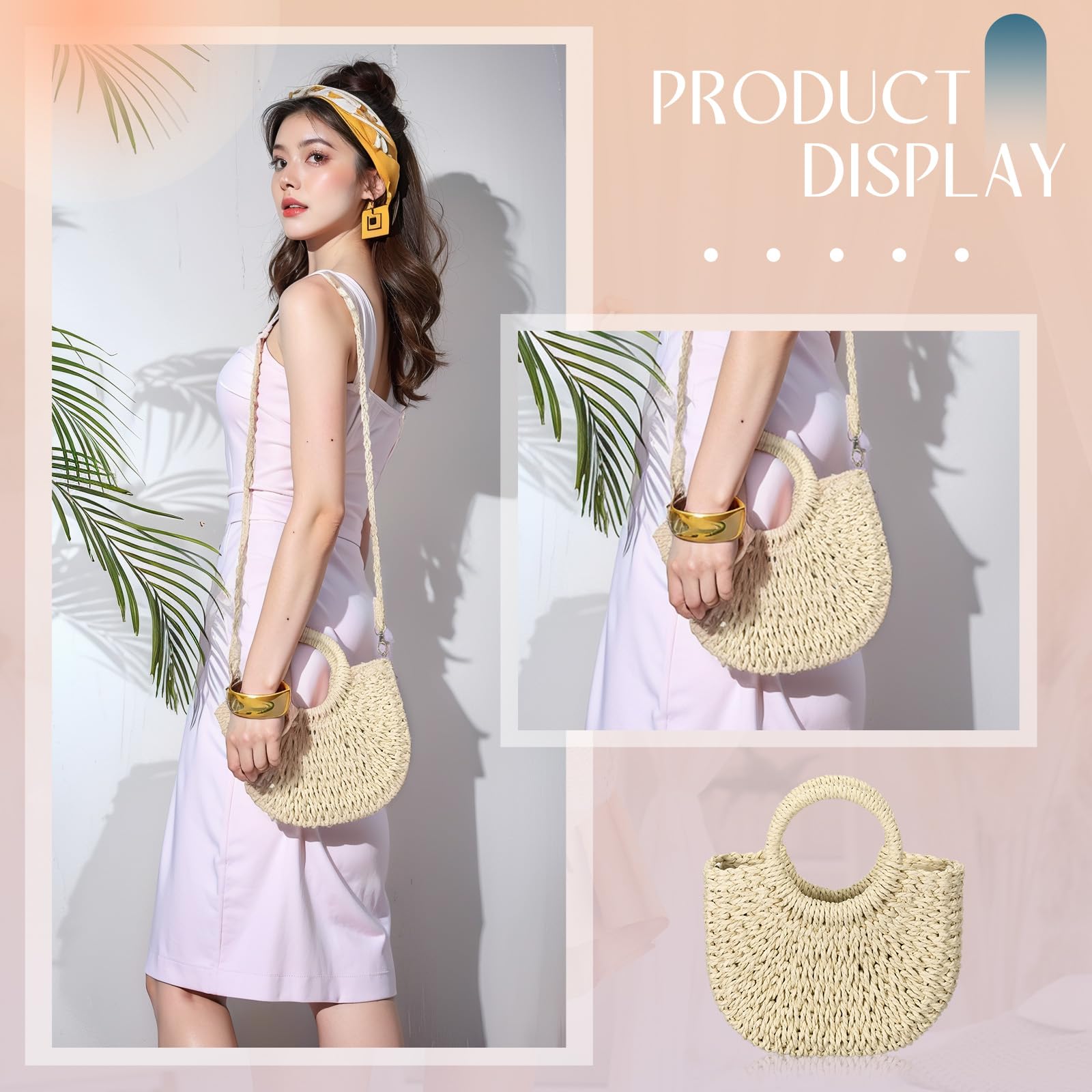 Foto 6 pulgar | Bolso De Paja Frienda Summer Beach Hecho A Mano Para Mujer - Venta Internacional.