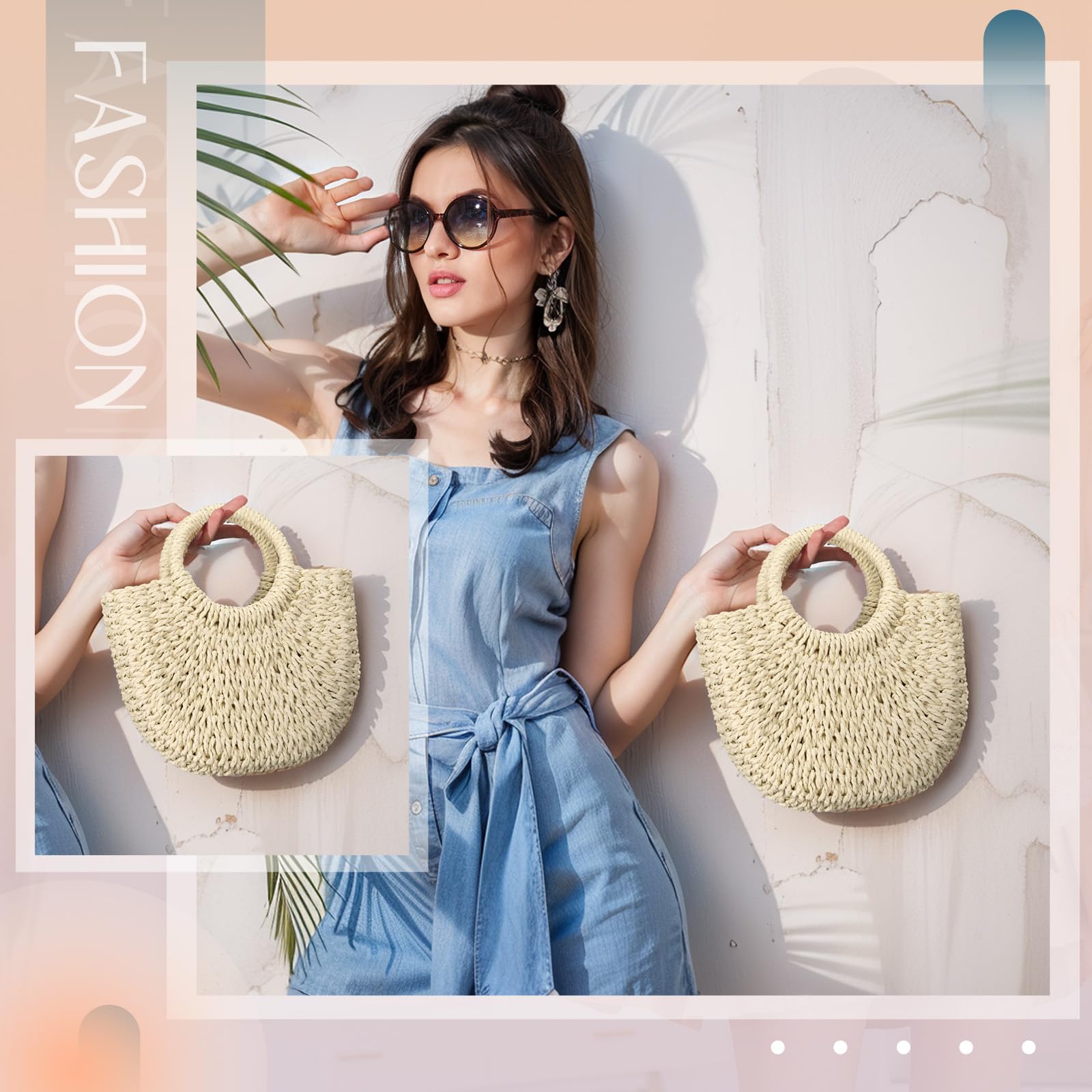 Foto 7 pulgar | Bolso De Paja Frienda Summer Beach Hecho A Mano Para Mujer - Venta Internacional.