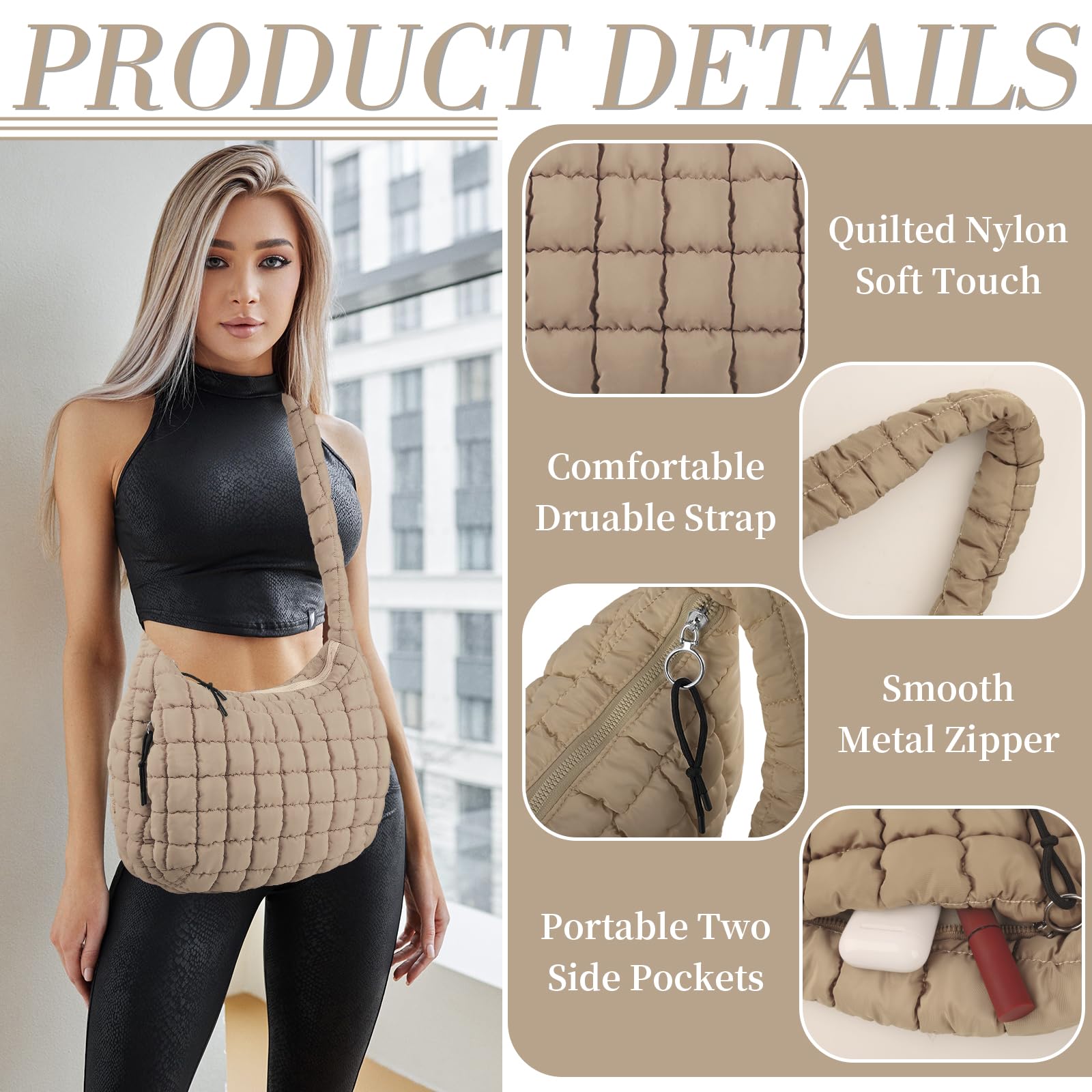 Foto 4 pulgar | Bolso De Mano Izuzta, Acolchado, Grande, De Nailon Hinchado, Para Mujer - Venta Internacional.