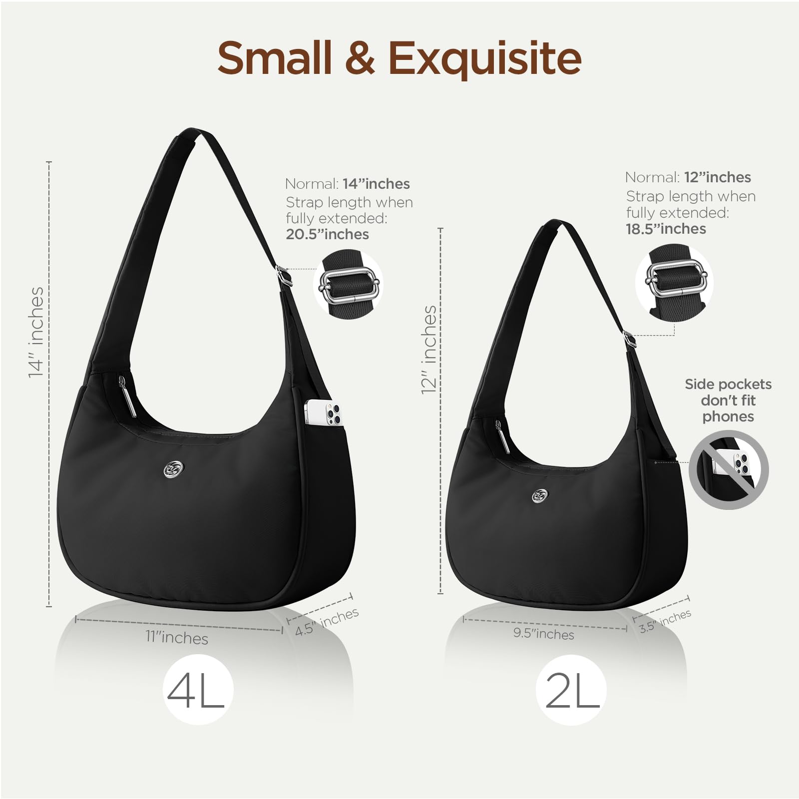 Foto 3 | Bolso De Hombro Babysun Mini Para Mujer, Nailon, Forma De Media Luna, 2 Litros, Negro - Venta Internacional.