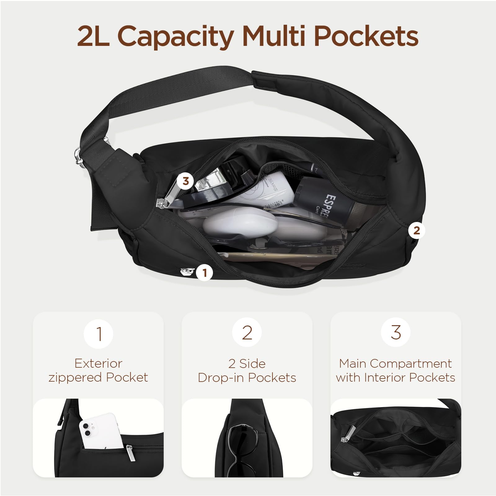 Foto 5 pulgar | Bolso De Hombro Babysun Mini Para Mujer, Nailon, Forma De Media Luna, 2 Litros, Negro - Venta Internacional.